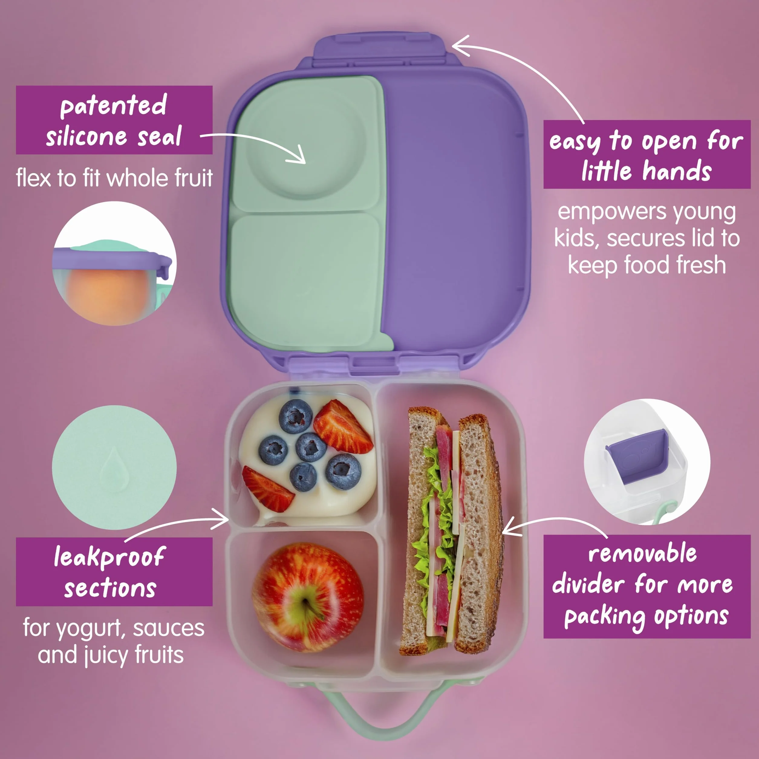 b.box Mini pudełko na lunch dla dzieci z 3 przegródkami, wolne od BPA