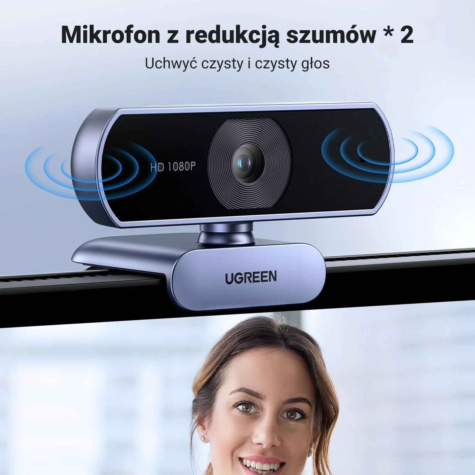 UGREEN USB Kamera internetowa Full HD 1080P/30fps do komputera, kamera internetowa z mikrofonem, czysty dźwięk stereo, automatyczna korekcja światła