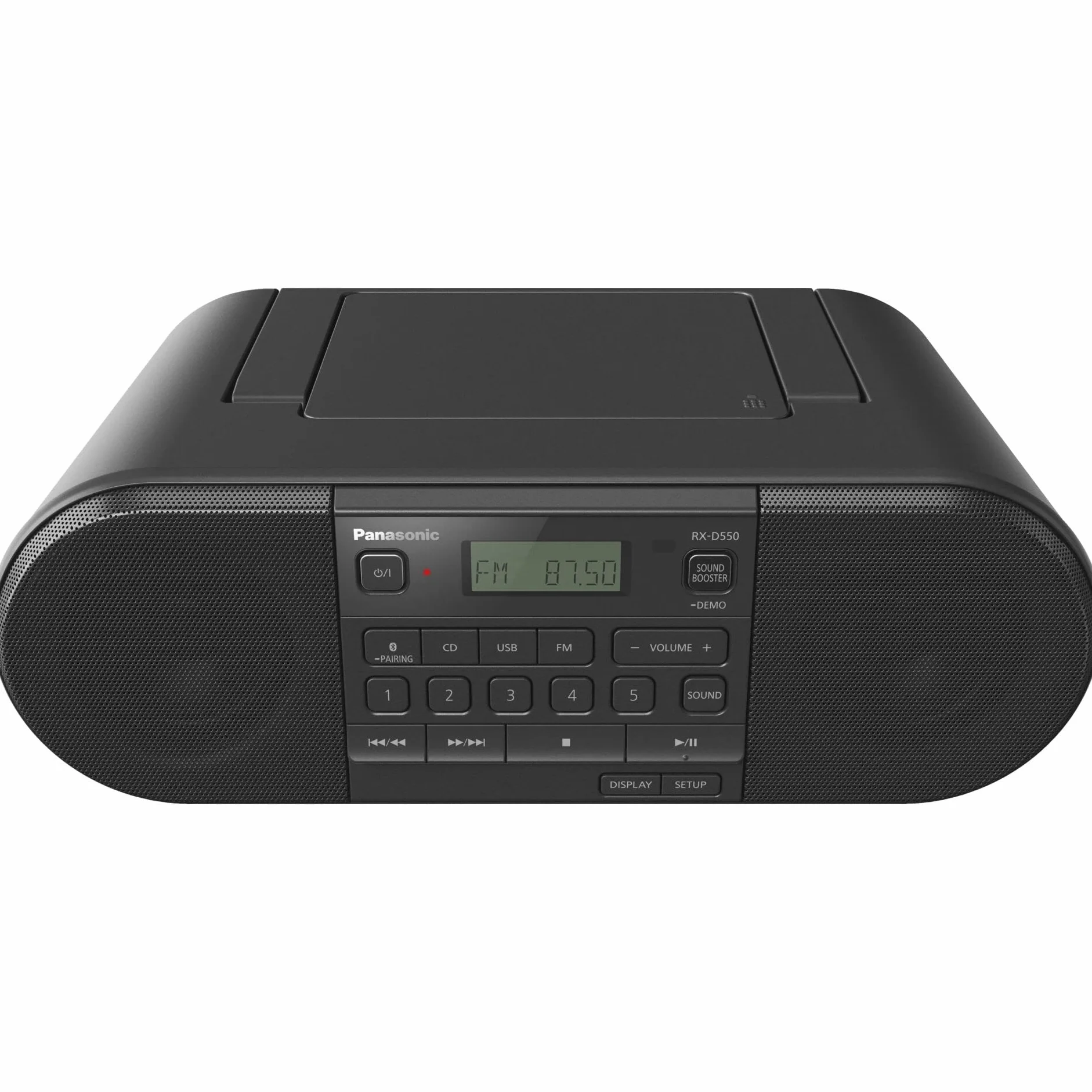Panasonic RX-D550 przenośny odbiornik radiowy o dużej mocy 20W (CD, Bluetooth, USB, pełnozakresowe głośniki 8cm, Sound Booster, na baterie), czarny