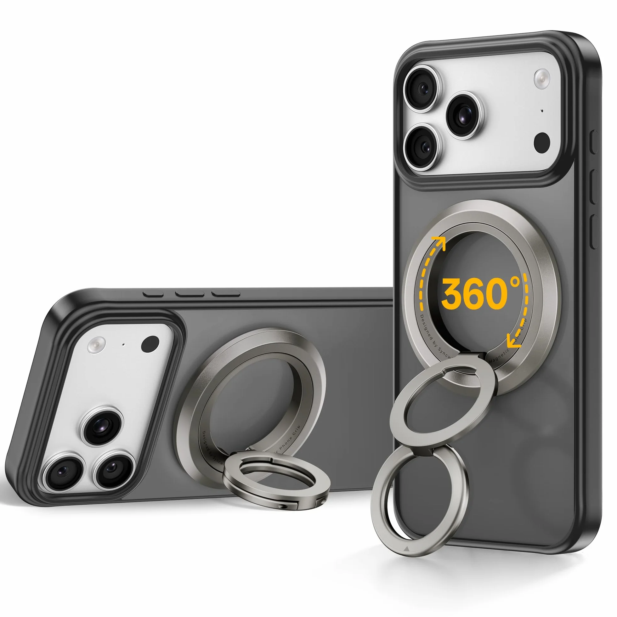 SYNCWIRE Pierścień na telefon MagSafe, obrót o 360°, dwustronny magnes, kompatybilny z iPhone 17 16 15 14 13 12 Pro Max MagSafe, Android, Samsung itp.