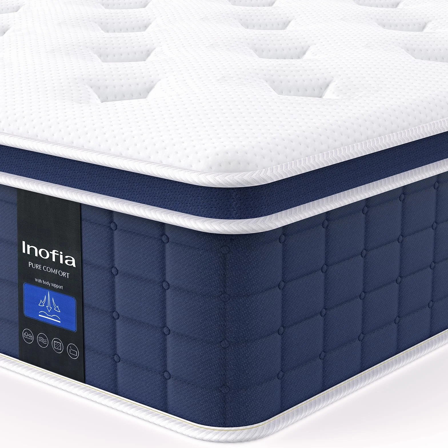 Inofia materac Ace Hybrid wysokość 26 cm stopień twardości H3 średnio twardy, 7-strefowy materac z piór oporowych (H2/30cm, 140×200cm)