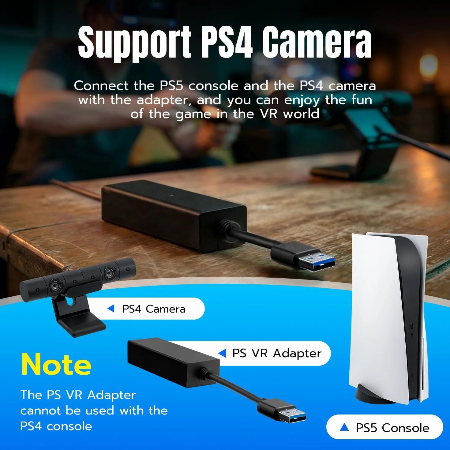 PS5/PS5 SLIM VR Adapter kamery do PSVR, PS4 PS VR Kabel do konwersji kompatybilny z konsolą PS5, PS4 USB 3.0 Kamera do PS5 Konsola VR Akcesoria do gier