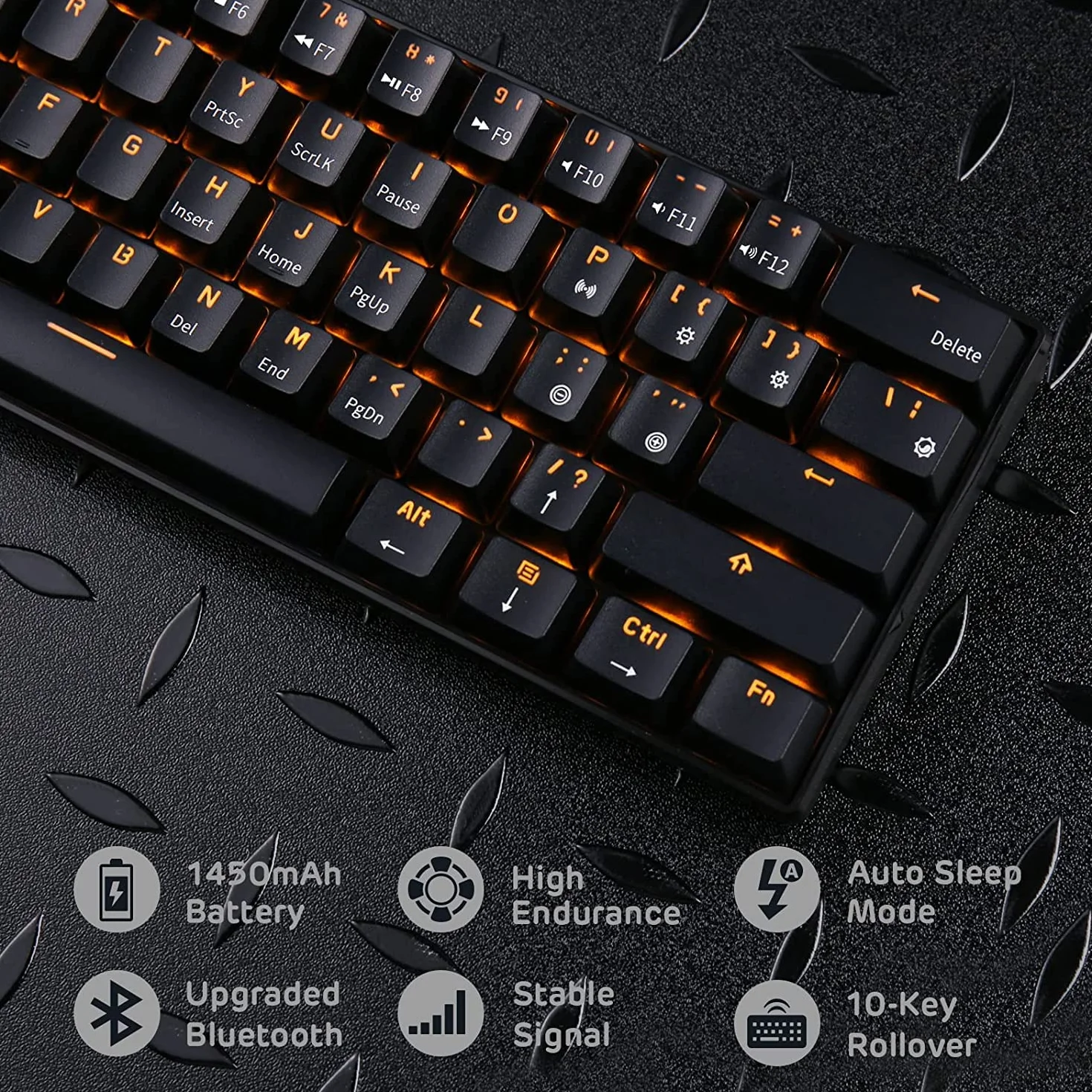 RK ROYAL KLUDGE RK61 bezprzewodowa klawiatura mechaniczna Bluetooth, 60% potrójny tryb, BT5.0/2,4G / USB-C, 61 klawiszy, kompaktowa, do gier z oprogramowaniem, czerwony przełącznik Hot Swap, czarna