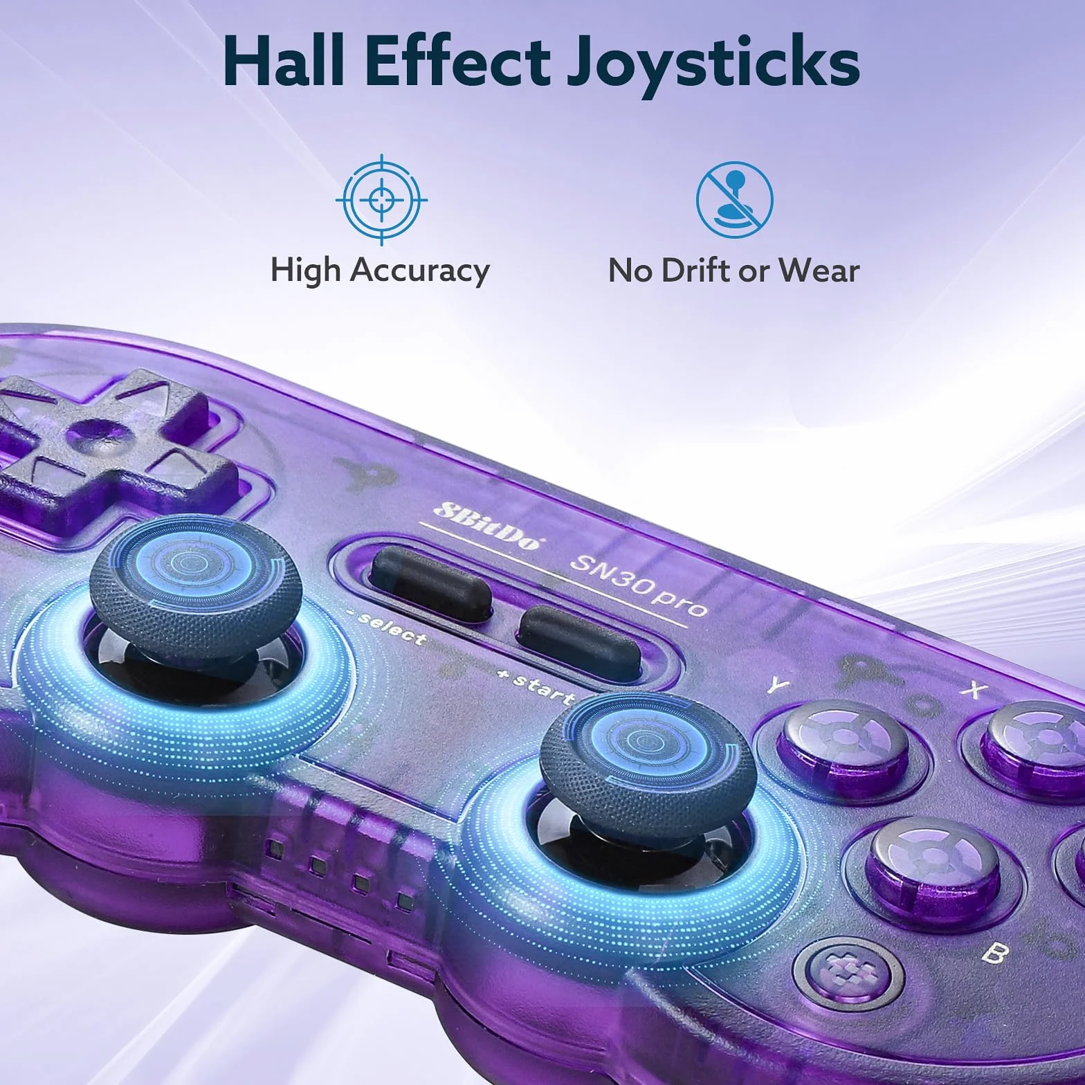 LONGYI 8BitDo SN30 Pro kontroler Bluetooth, joysticki z efektem Halla, wibracje Rumble i kabel USB-C, retro Gamepad do Switch 2 / Switch, Windows, Mac OS, Android, Steam Deck, fioletowy