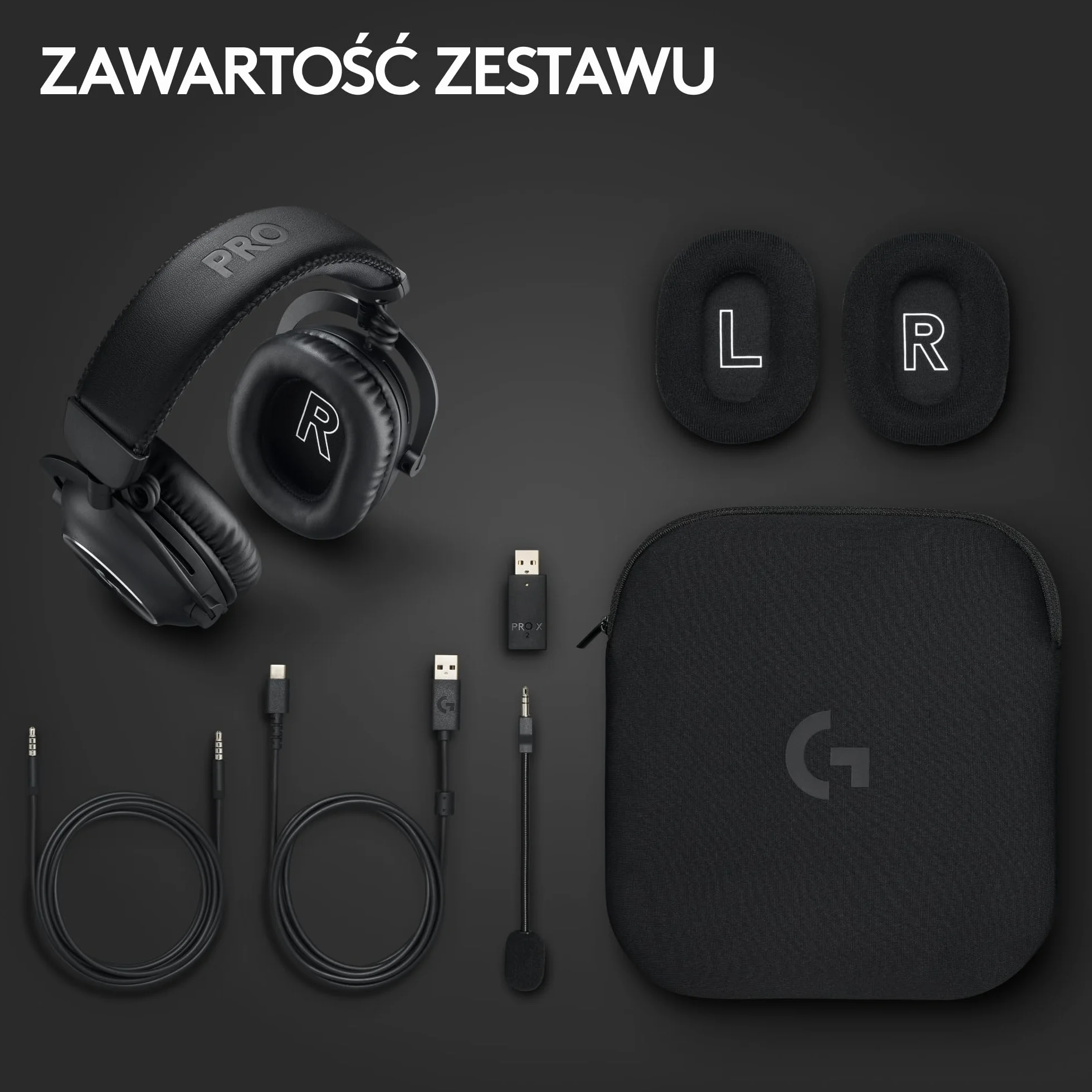 Logitech G PRO X 2 LIGHTSPEED, bezprzewodowe słuchawki, odłączane ramię mikrofonu, grafenowe 50 mm, DTS:X 2.0–7.1 Surround, Bluetooth/USB/Aux 3,5 mm, PC, PS5, PS4, Nintendo Switch - Czarny