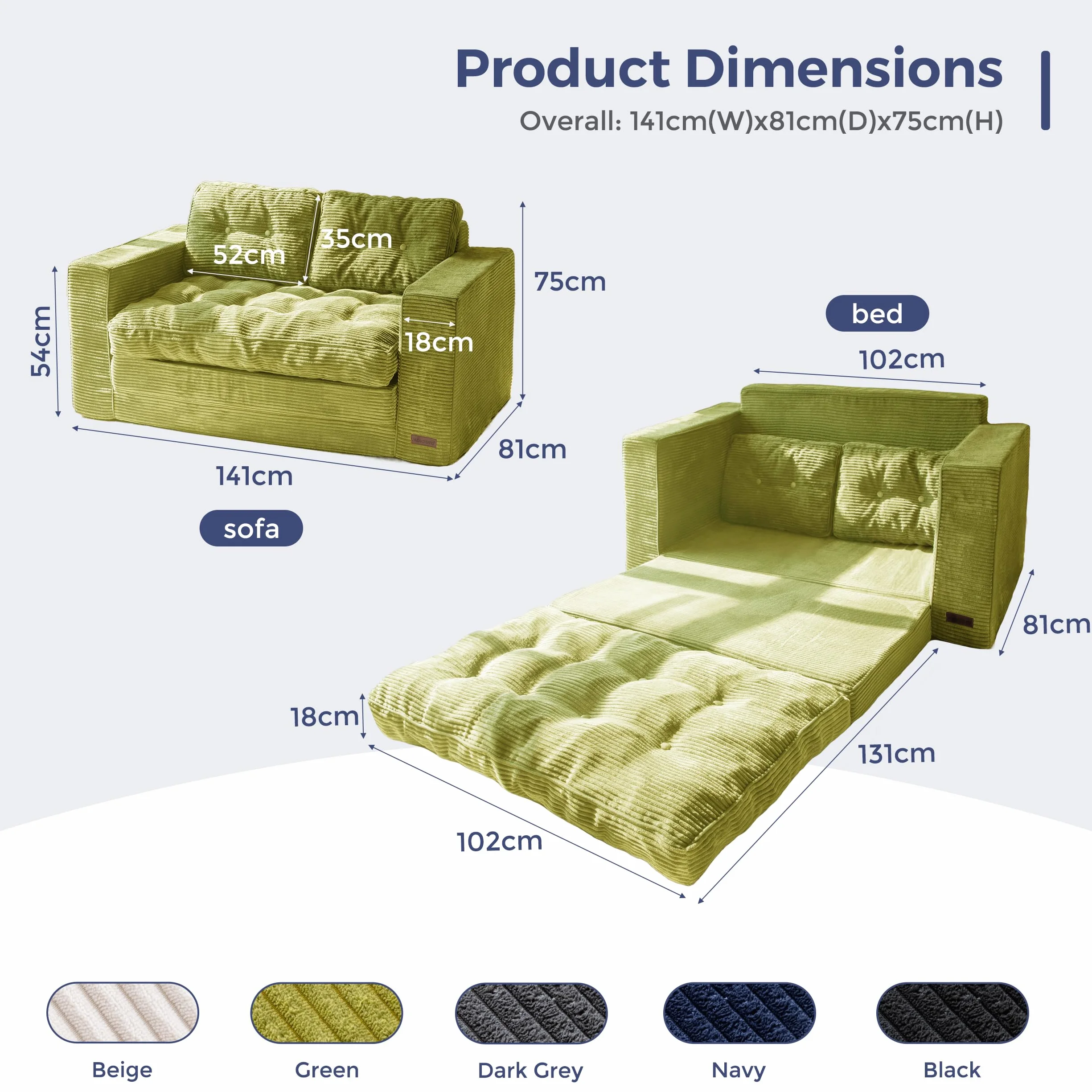 MAXYOYO Sofa rozkładana 2 w 1 loveseat z pianki z poduszkami nowoczesne pikowanie