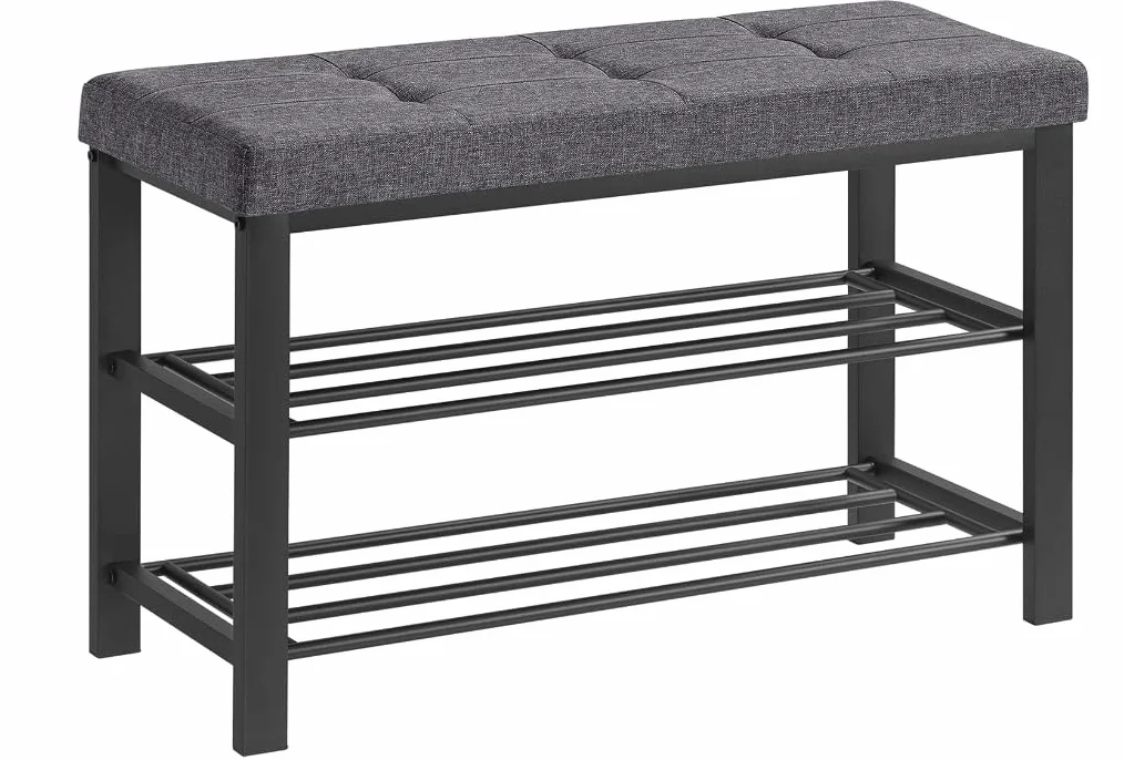 SONGMICS Ławka z Stojakiem na Buty 3-Poziomowy Metalowa Rama 31x81x49 cm Ciemnoszary Czarny