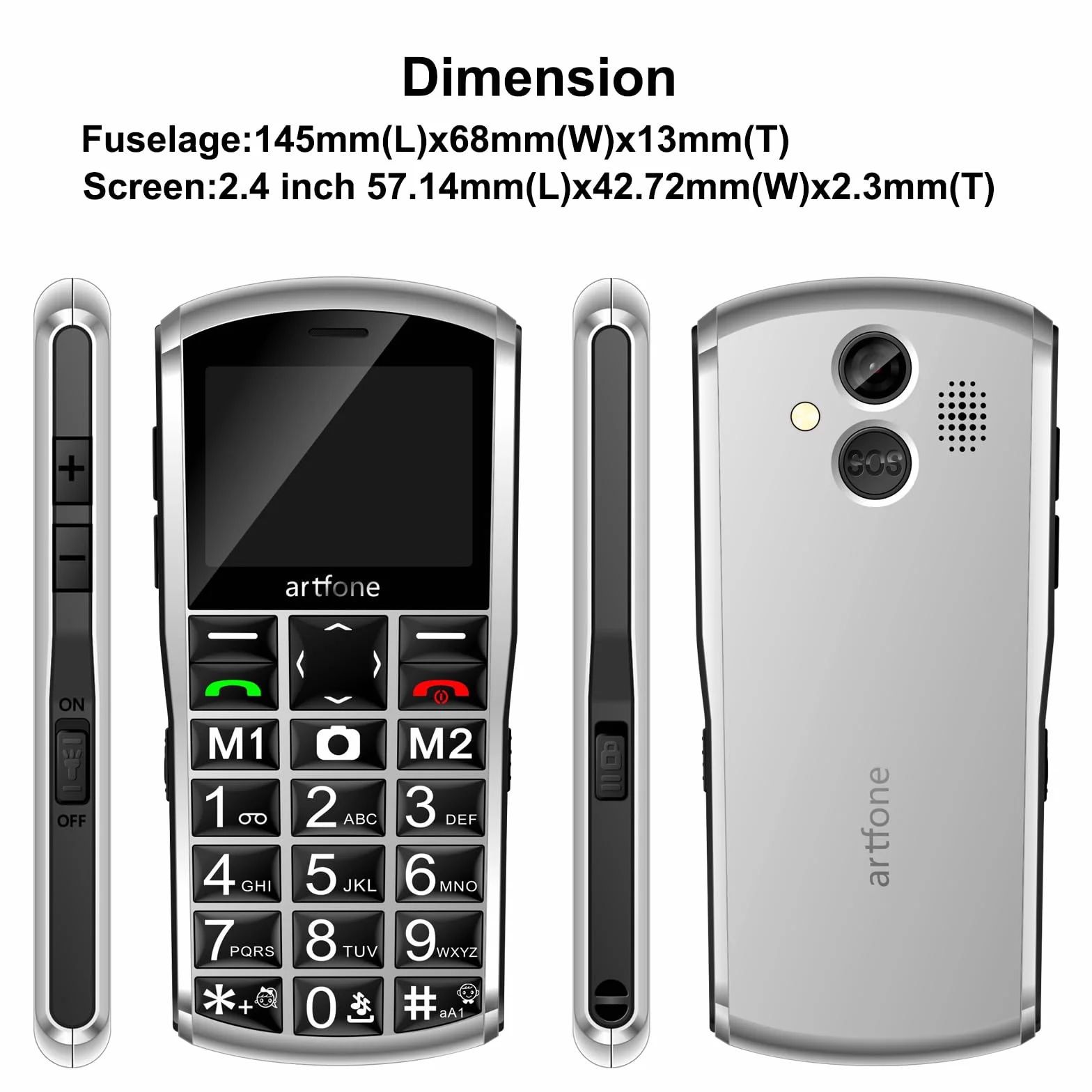 artfone Telefon komórkowy 4G dla seniorów bez umowy, telefon komórkowy dla emerytów, duże przyciski, akumulator 1800 mAh, telefon komórkowy dla seniorów, Dual Nano SIM,przycisk SOS, stacja ładująca