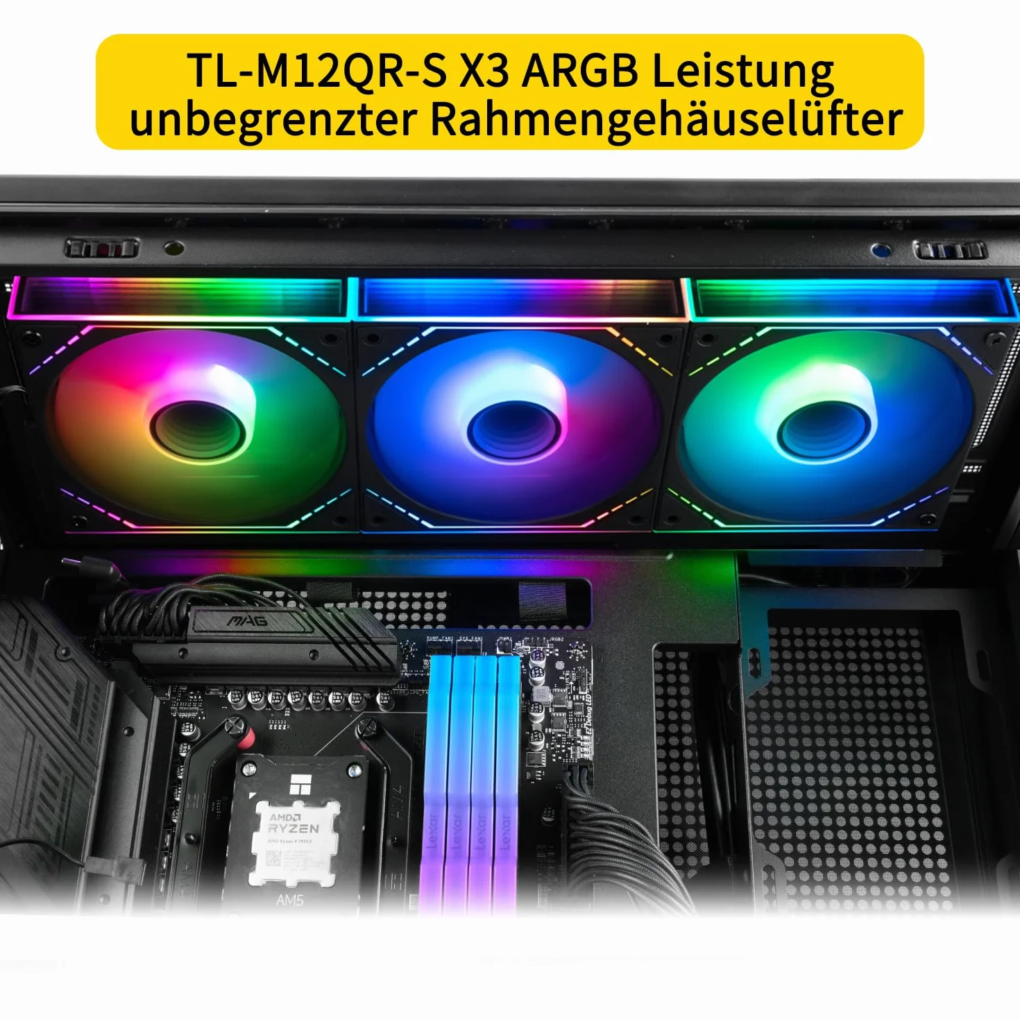 Thermalright-TR TL-M12QR-S X3 odwrócony wentylator CPU klocki chłodzące obudowę 120 mm, złącze PWM, ciche chłodzenie PC z oświetleniem ARGB, bezprzewodowy wentylator PC z efektem lustrzanym ARGB