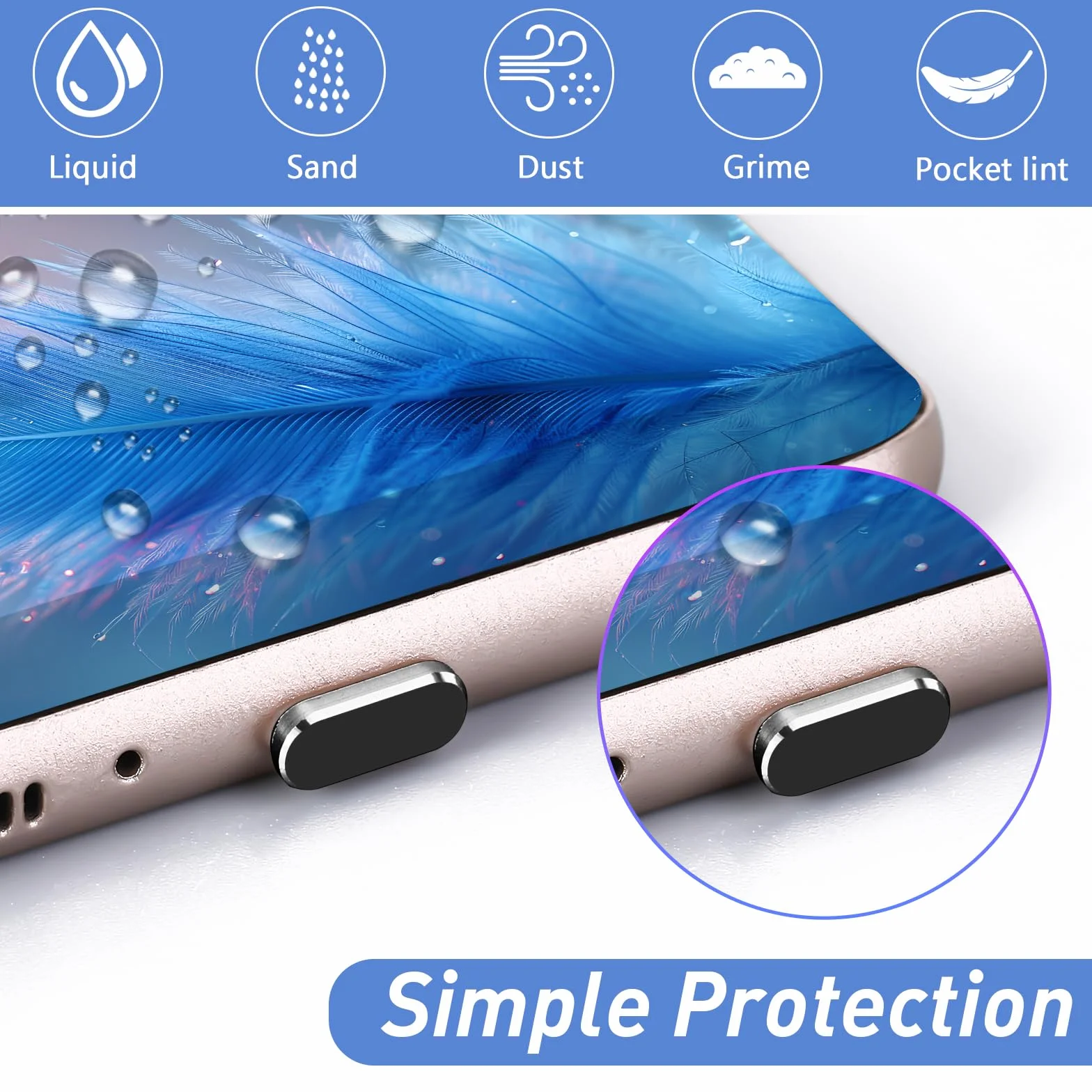 6 szt. wtyczka przeciwpyłowa USB C, osłona portu ładowania typu C, metalowe osłony, zatyczki, osłony, zatyczki, zatyczki do większości smartfonów