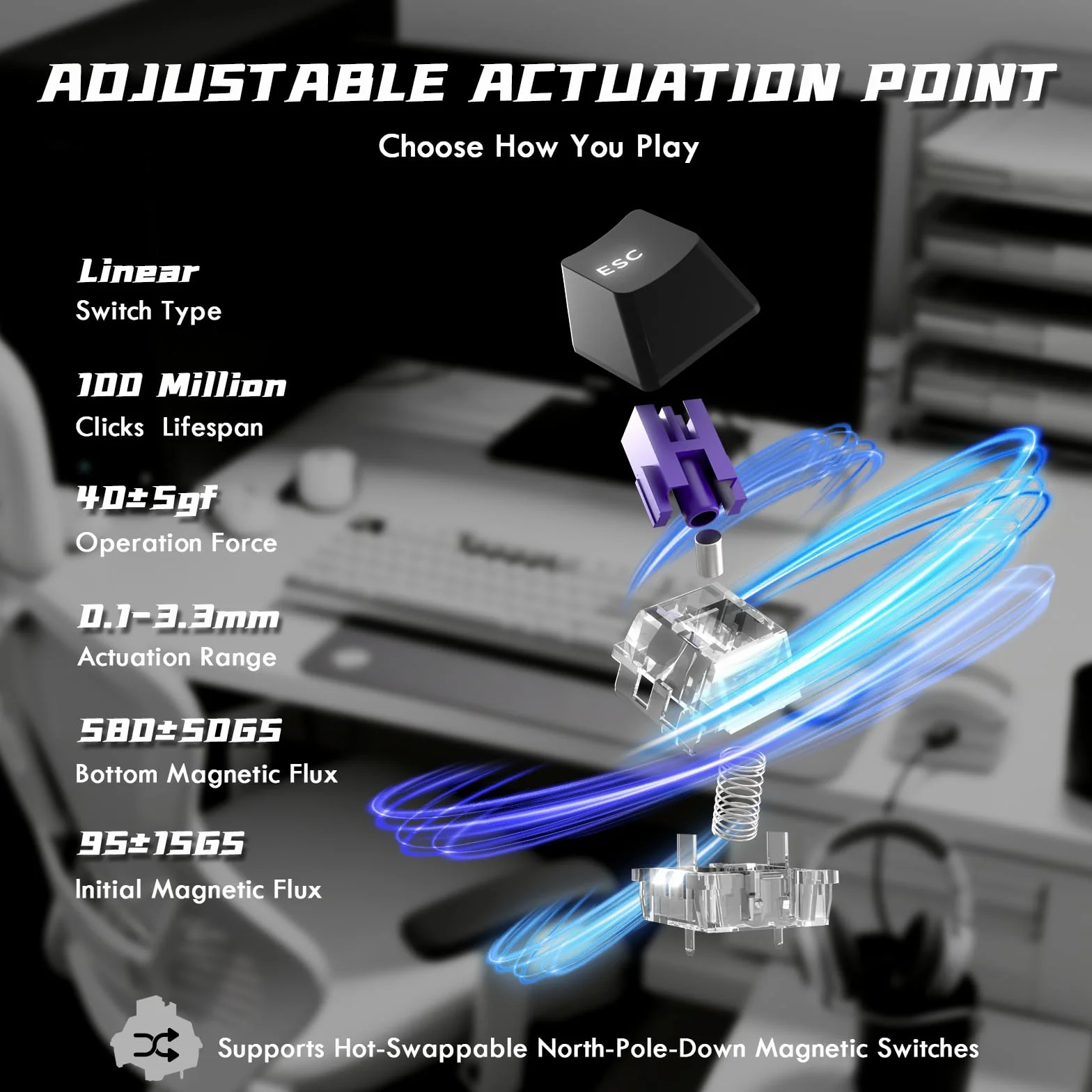 ATTACK SHARK R85 HE Klawiatura Gamingowa 8000Hz Rapid Trigger, 0.005mm Dokładność RT, Przewodowa Klawiatura RGB Lightbox, Hall Przełączniki Magnetyczne, Snap Tap, Regulowana Aktywacja, Biały