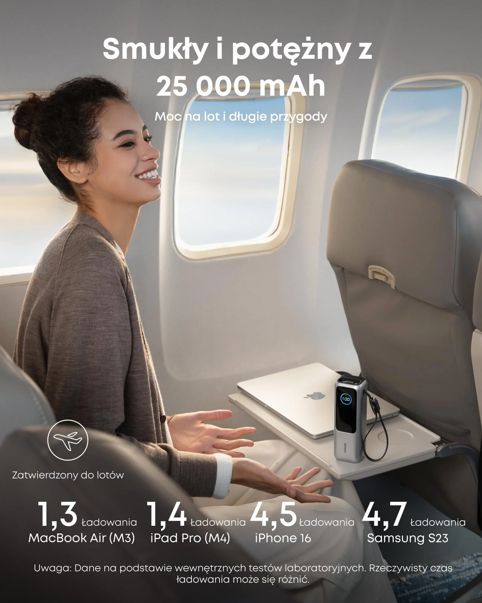 Anker 165W 25000 mAh Laptop Powerbank, Ladegerät mit 70cm ausziehbarem Kabel & Trageband, 3 USB-C Ports für Laden mehrerer Geräte, Für MacBook Pro, iPhone 17/16/15, Samsung und mehr (flugzeugtauglich)