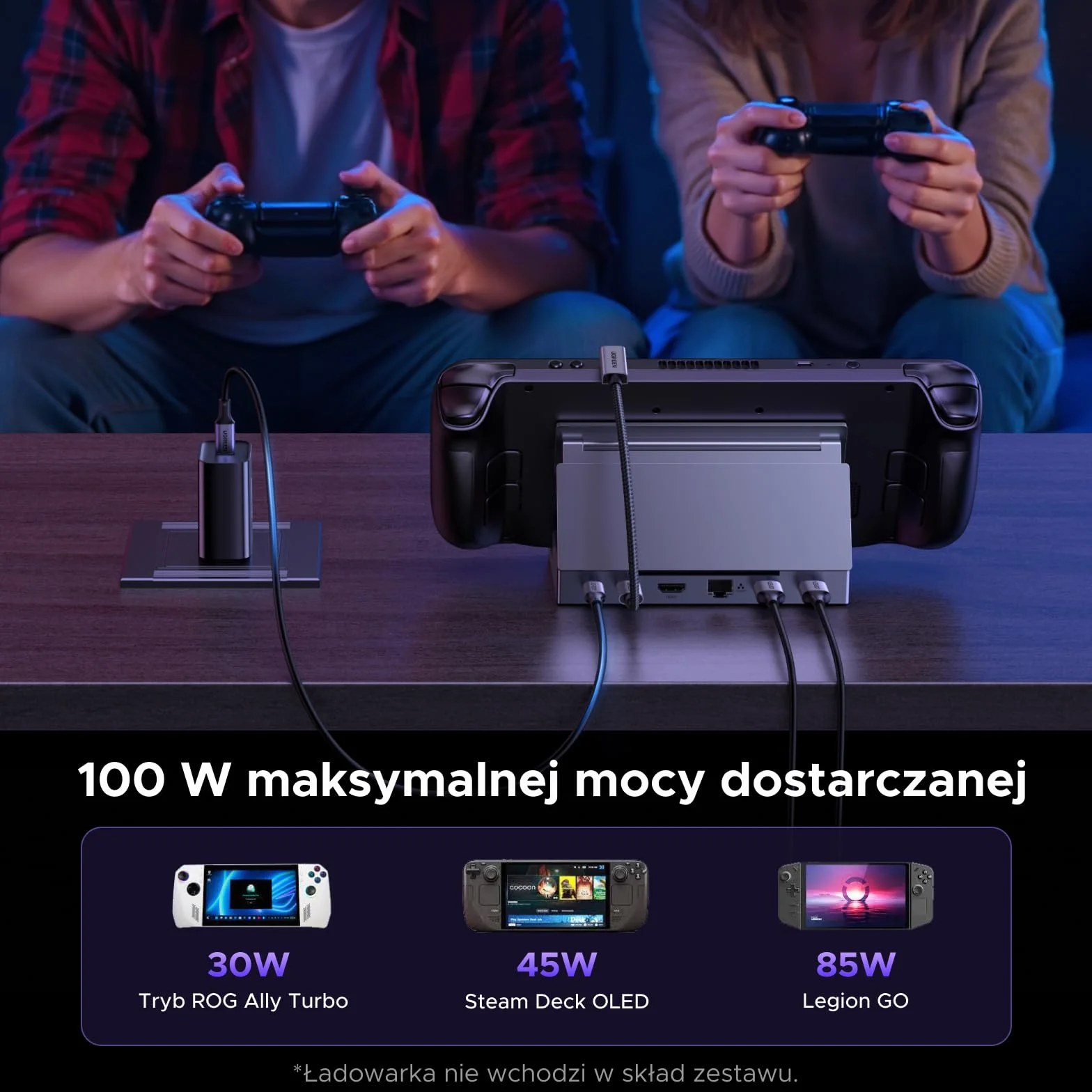 Stacja dokująca UGREEN Steam Deck z HDMI 4K@120Hz, regulowana, z portami USB A 5 Gb/s i USB C 3.0, ładowaniem PD 100 W, Ethernetem 1 Gb/s, kompatybilna ze Steam Deck, ROG Ally, Legion Go i innymi