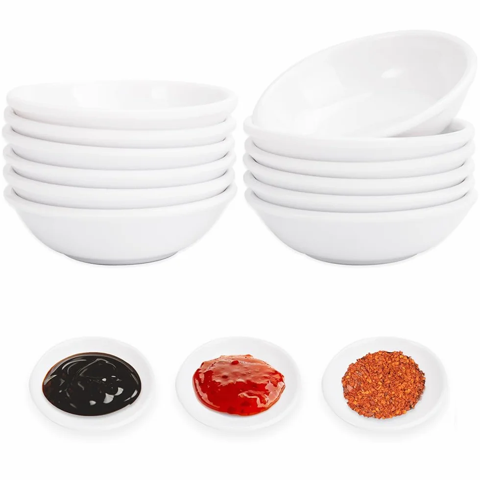 Zestaw 12 miseczek do sosu sojowego, białe, okrągłe miseczki do dipów, sosów, sushi, mini dipów, przypraw, przekąsek, orzechów