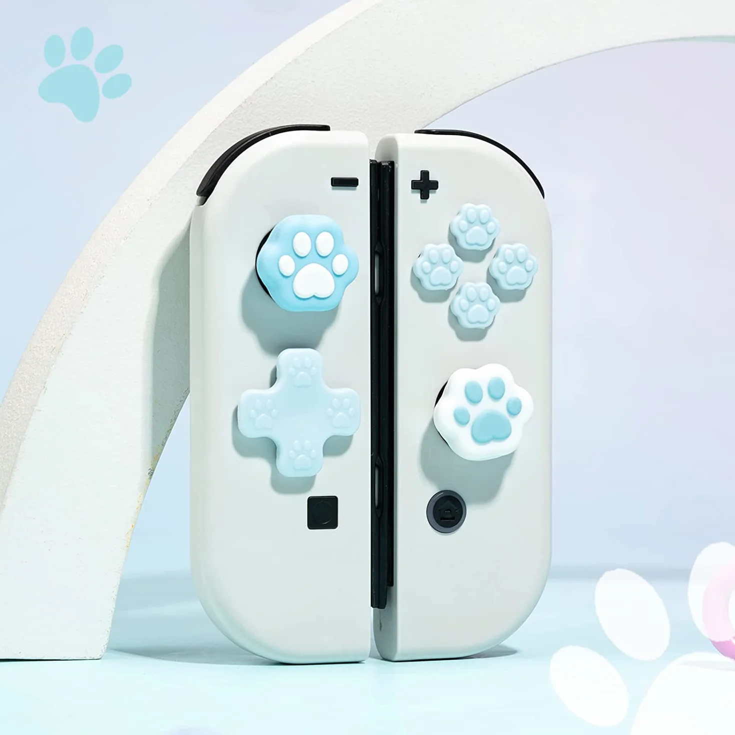 GeekShare Cat Paw Button Caps Thumb Grips Set, Joystick Cover Caps Kompatybilne z Switch/OLED - Niebieski