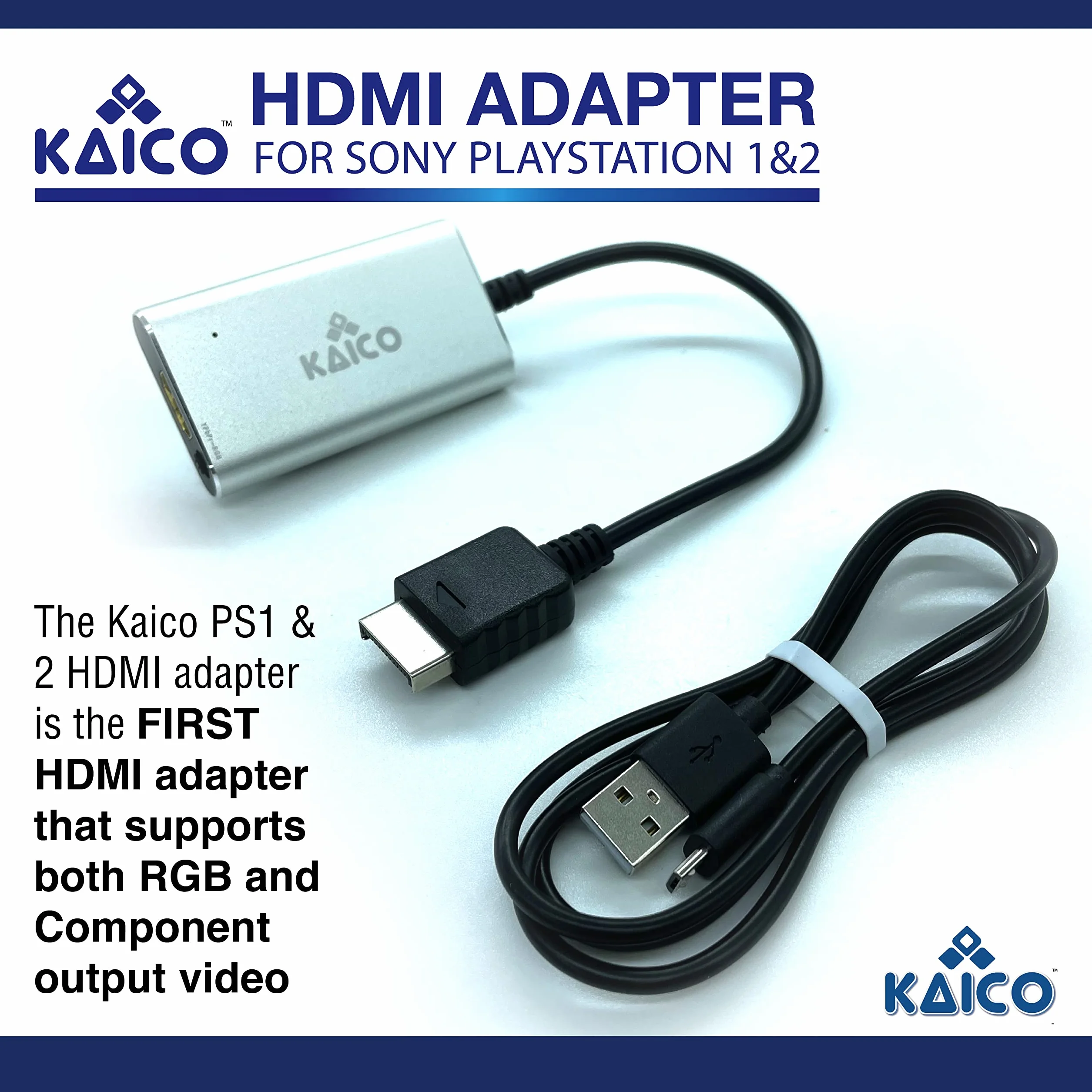 Kaico PS1 HDMI Adapter/PS2 HDMI Adapter compatible with all Sony Playstation 2 Models- Built in switch to swap between RGB or Component- PS1 & PS2 to HDMI converter for any HDTV
