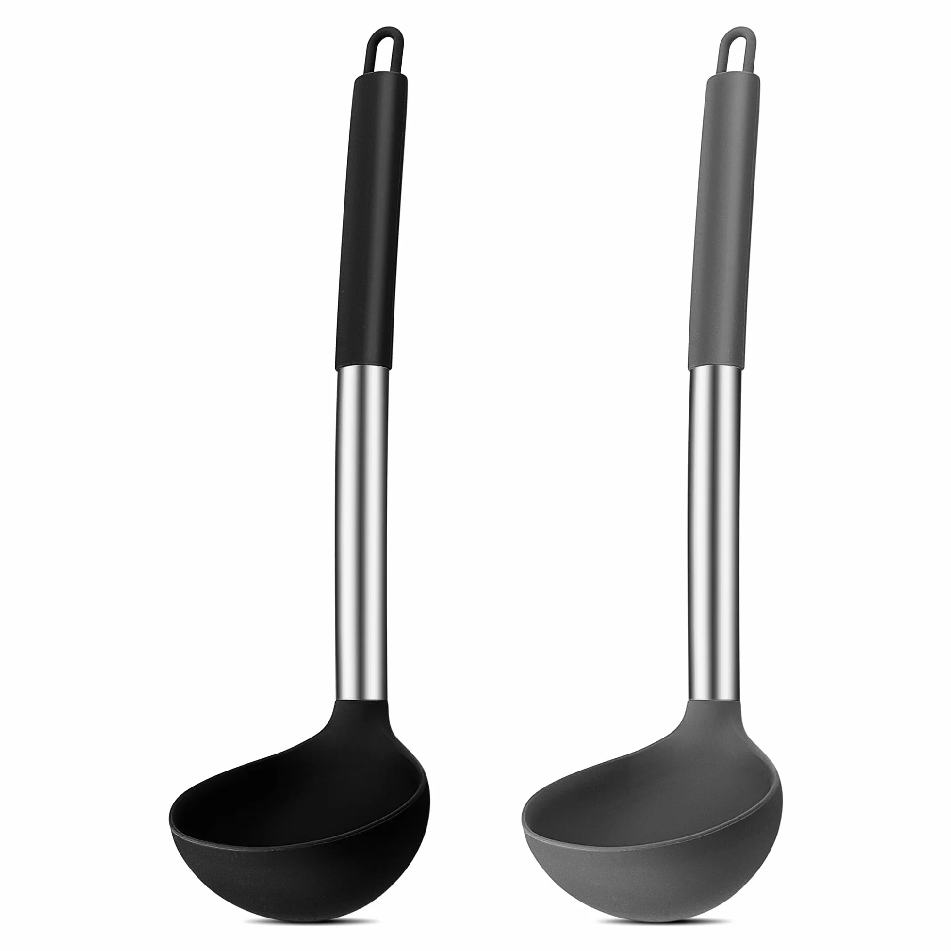 Chochla do zupy, Joyfair 2-częściowy zestaw chochli silikonowych, żaroodporna chochla z uchwytem ze stali nierdzewnej, 30cm duża łyżka do sosów do gotowania/mieszania/serwowania, zdrowa i