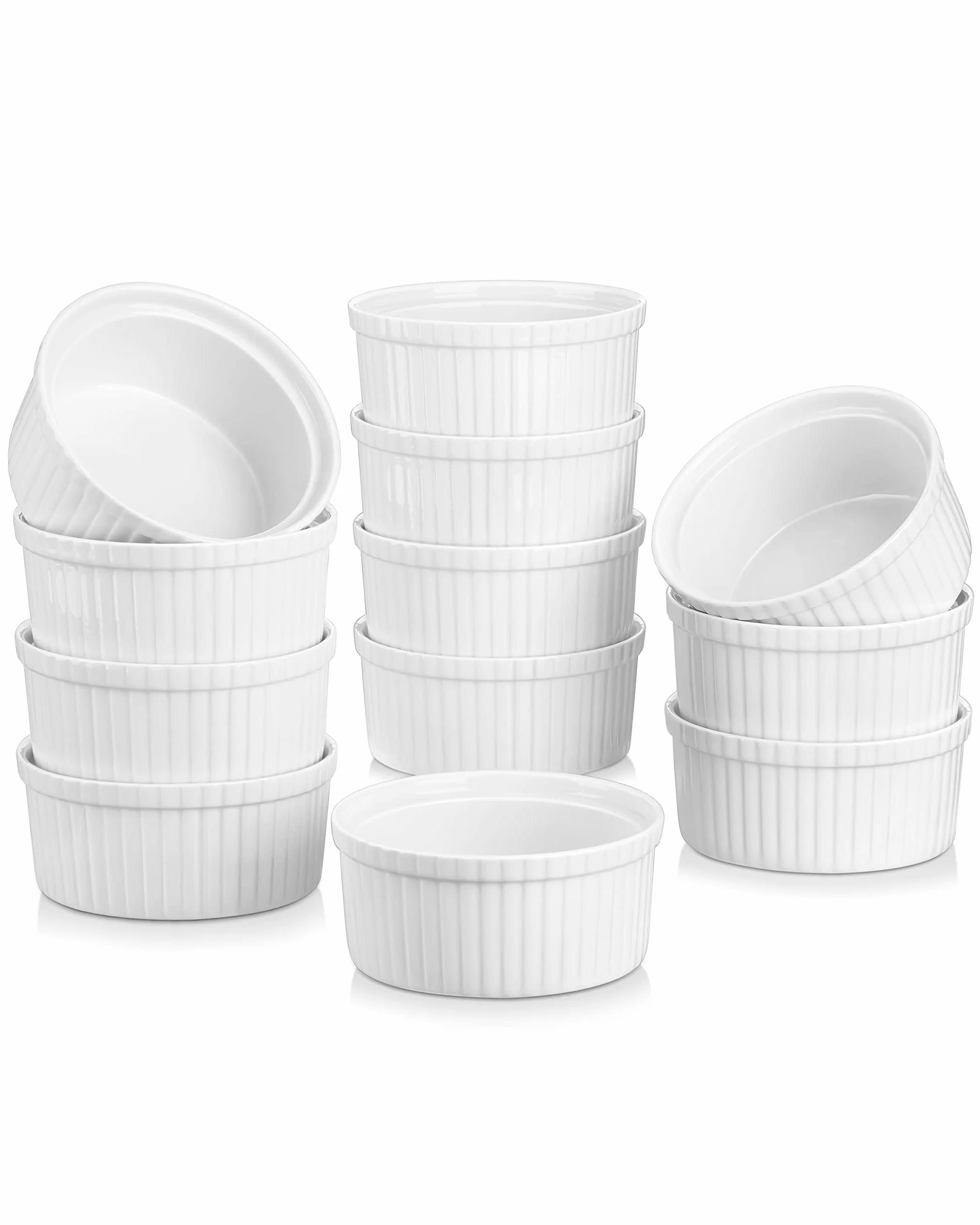 MALACASA Zestaw 12 misek 350 ml porcelanowe naczynia do sufletu ramekins kremowe białe kość słoniowa