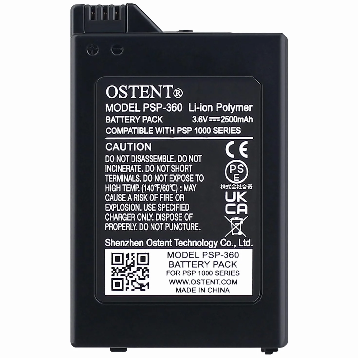 OSTENT Rzeczywista Pojemność 2500mAh Akumulator Litowo-jonowy Polimerowy 3,6 V Zamiennik dla Konsoli Sony PSP 1000 (model PSP-360)