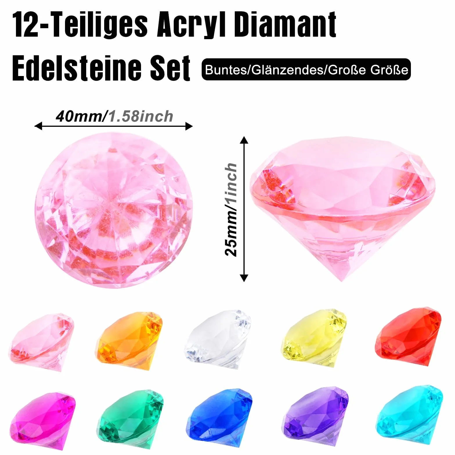 Realjoy 12 sztuk duże akrylowe diamenty 40 mm przezroczyste kryształy dekoracyjne do wazonów