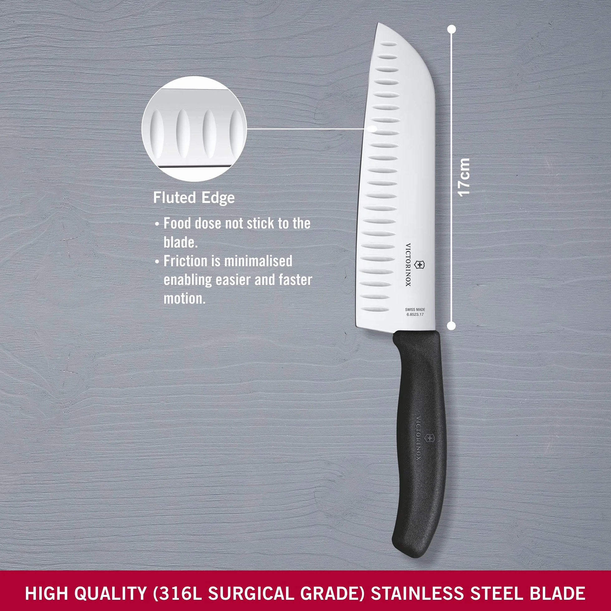 Victorinox Swiss Classic Profi Santokumesser 17 cm Rostfreier Stahl schwarz