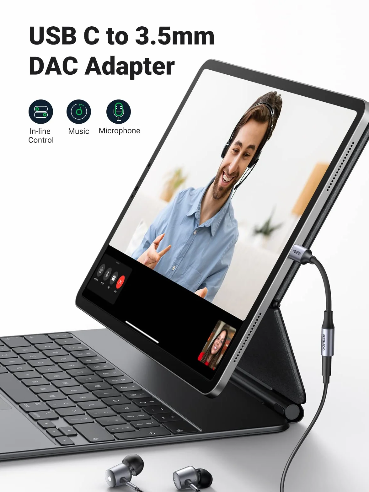 UGREEN Audio Jack Adapter USB C do 3.5mm Adapter Słuchawek Nylonowy Kabel Aux Kompatybilny z Galaxy S23 Ultra/ S23+/ S23/ S22/ S21+/ S21/S21 Ultra/S20,iPad Pro/Air, MacBook Pro itp. (Szary)