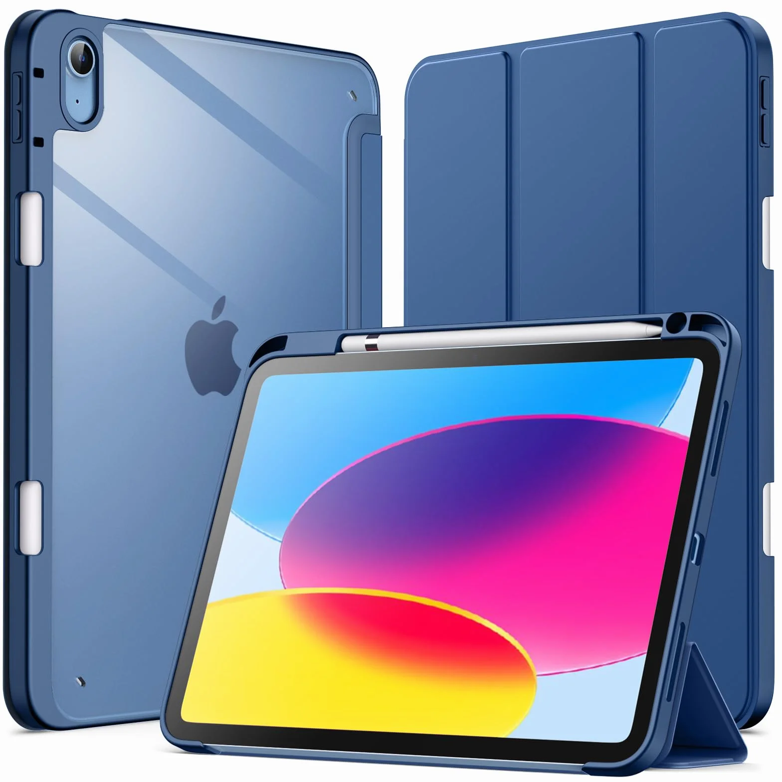 JETech Etui dla iPad (A16) 11./10.Generacja (2025/2022) z Pencil Uchwyt, Wyczyść Przezroczysty Tył Obudowa Slim Podstawkę Odporna na Wstrząsy Obudowa Tabletu Case (Granatowy)