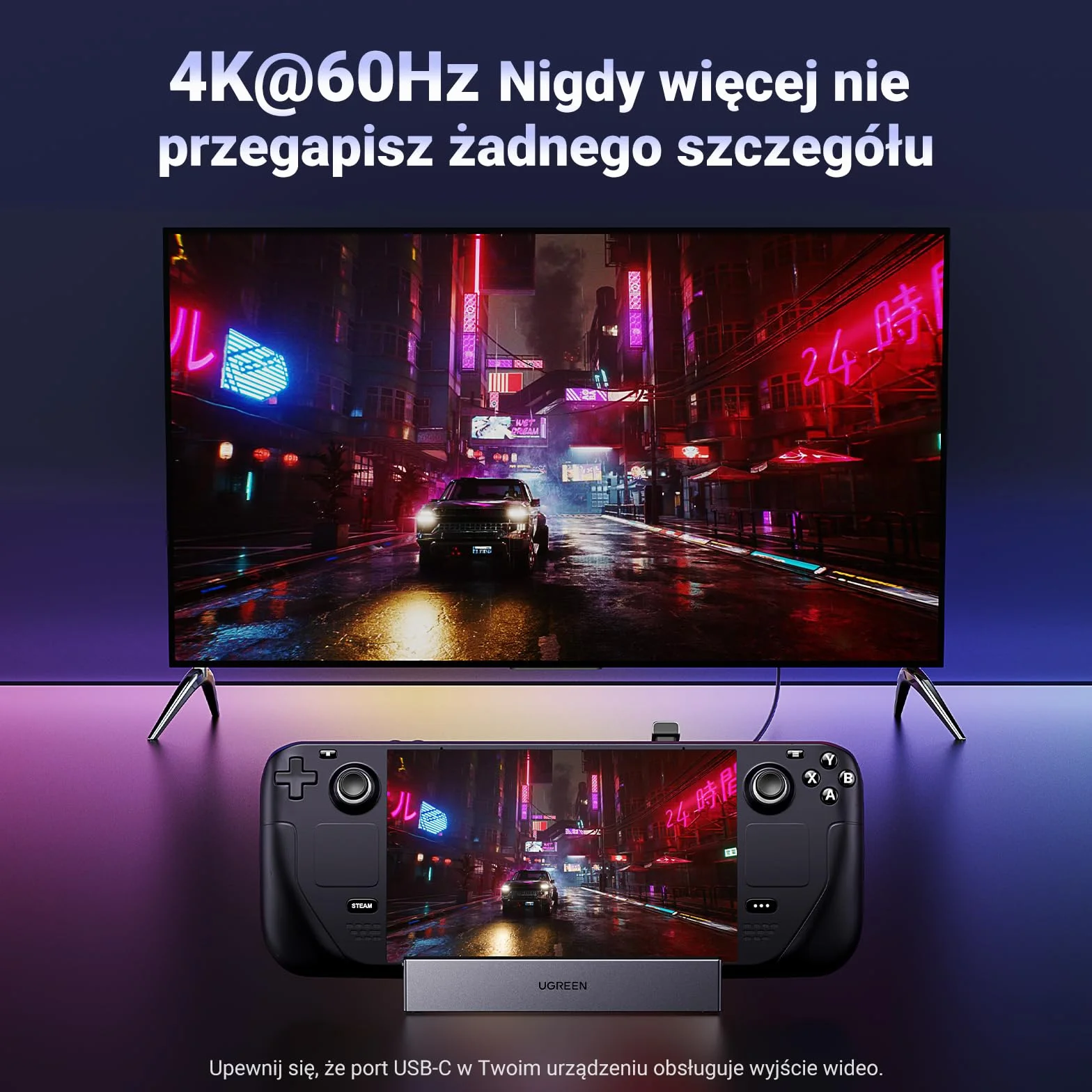 UGREEN Steam Deck Dock Stacja dokująca 9 w 1 4K@60Hz HDMI 10Gbps USB Ports Regulowany stojak Kompatybilny z Steam Deck OLED, ASUS ROG Ally, Lenovo Legion Go, MSI Claw, iPad Air/Pro, MacBook itp.