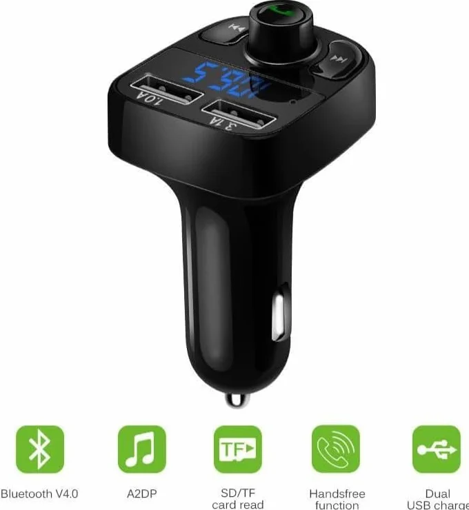 Transmiter FM samochodowy Bluetooth Dual USB ładowarka samochodowa bezprzewodowy odbiornik radiowy wyświetlacz LED