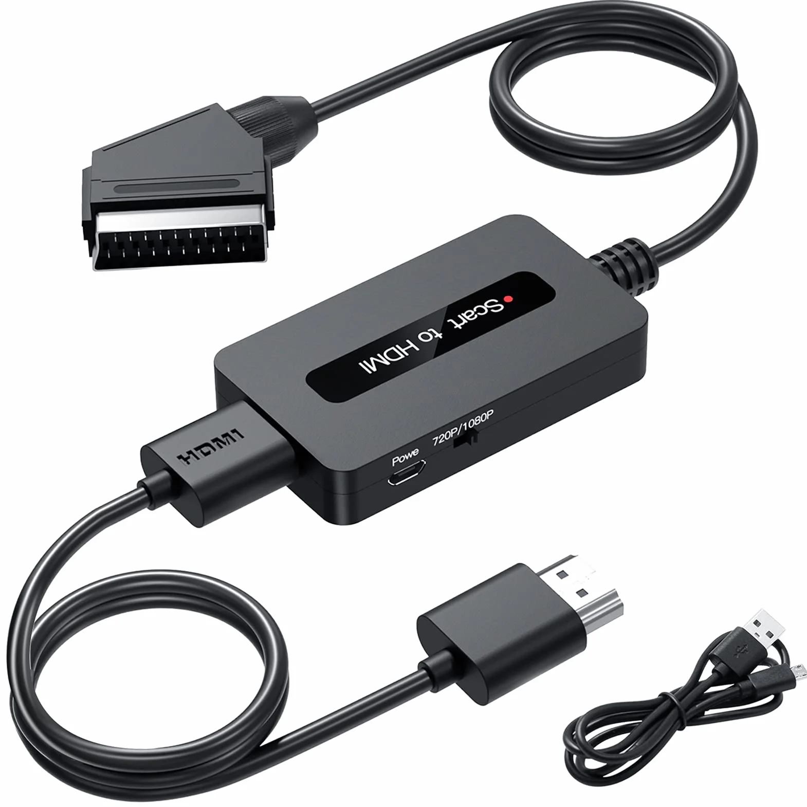 Konwerter kabli scart na HDMI z kabelami HDMI, konwerter Scart In do Sky/DVD/STB