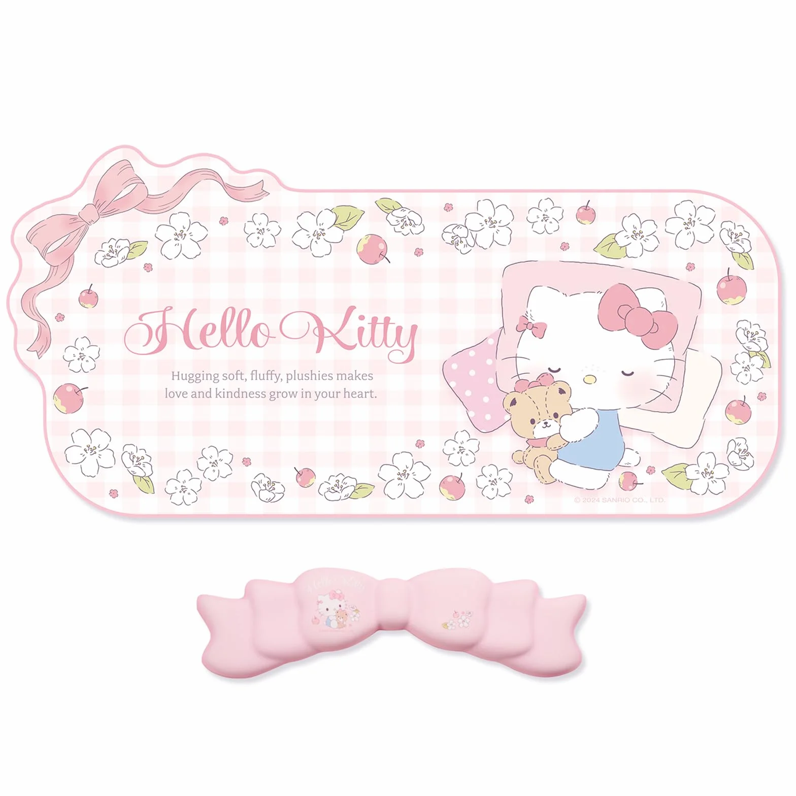 Kuitmor Kawaii Anime Zestaw z Podkładką i Wsparciem dla Nadgarstka - Nieśliska Mata Biurkowa oraz Piankowa Podkładka z Kokardką na Klawiaturę i Mysz, Idealny do Gier i Pracy w Domowym Biurze