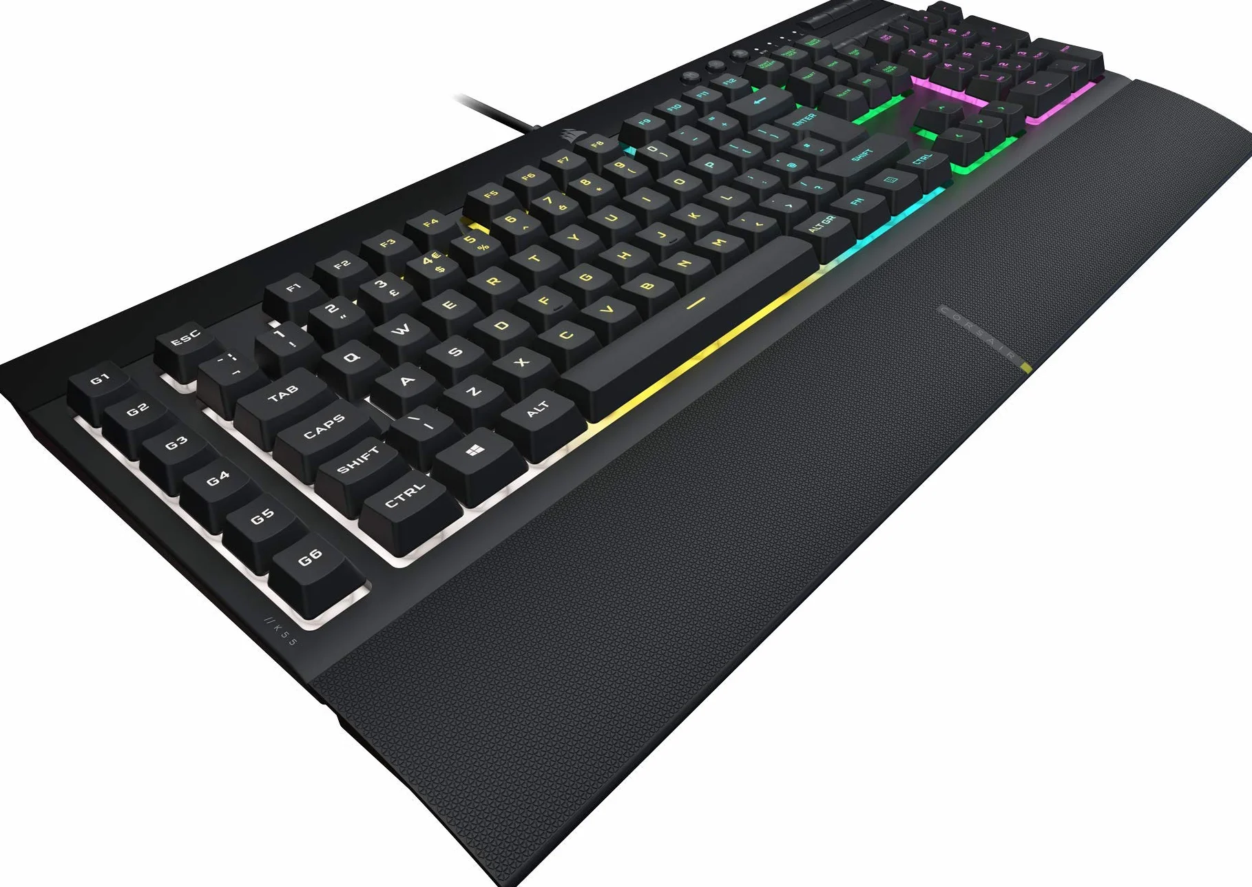 CORSAIR K55 RGB PRO przewodowa klawiatura do gier, IP42, odporna na kurz i zalanie, 6 klawiszy makro z integracją Elgato, kompatybilna z iCUE, QWERTY UK, PC, Mac, Xbox, czarna