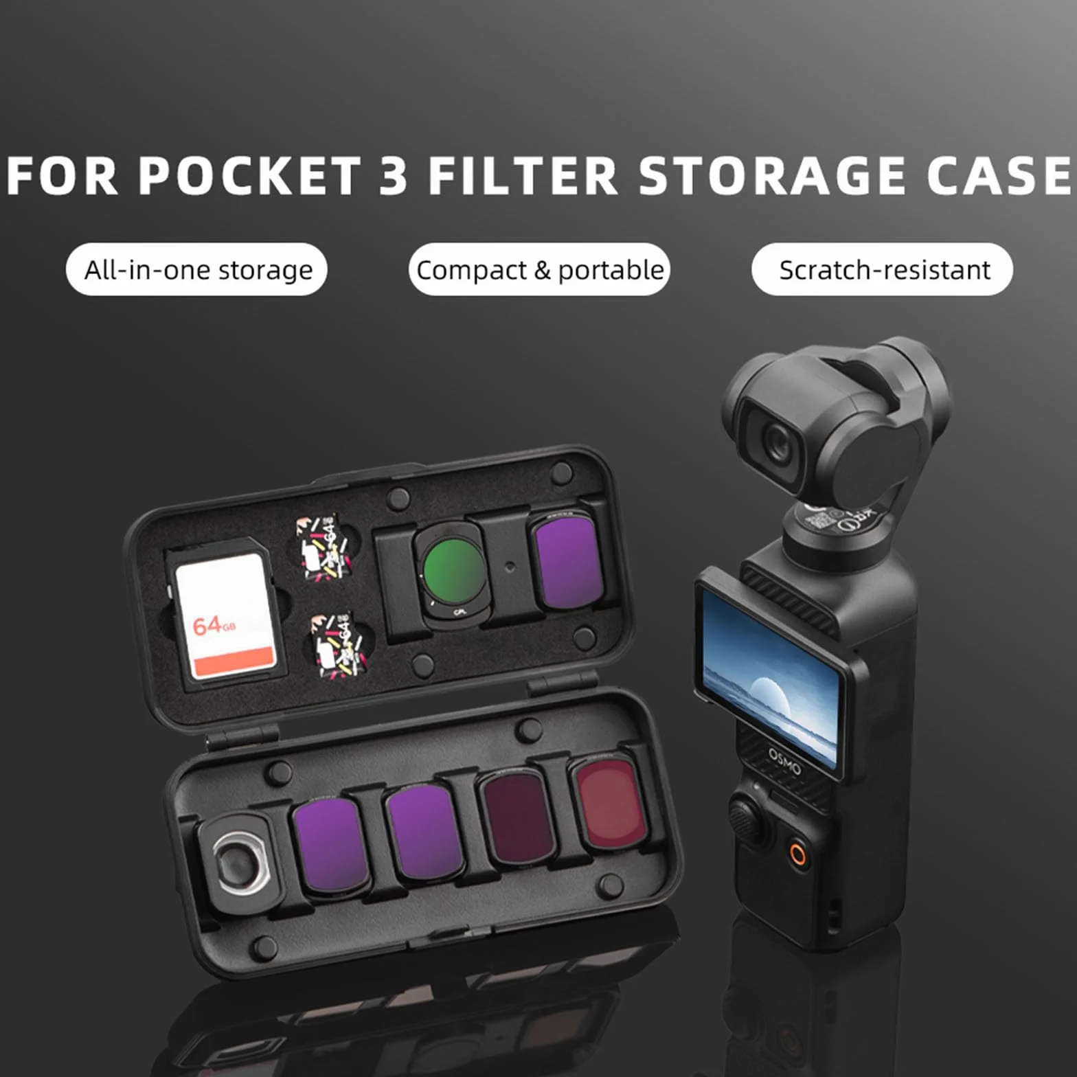 Twarda obudowa na filtry obiektywu do aparatu DJI Osmo Pocket 3, wodoodporna i pyłoszczelna torba na filtry obiektywu do aparatu do ND UV CPL, filtr kątowy makro, organizer kart TF/SD i