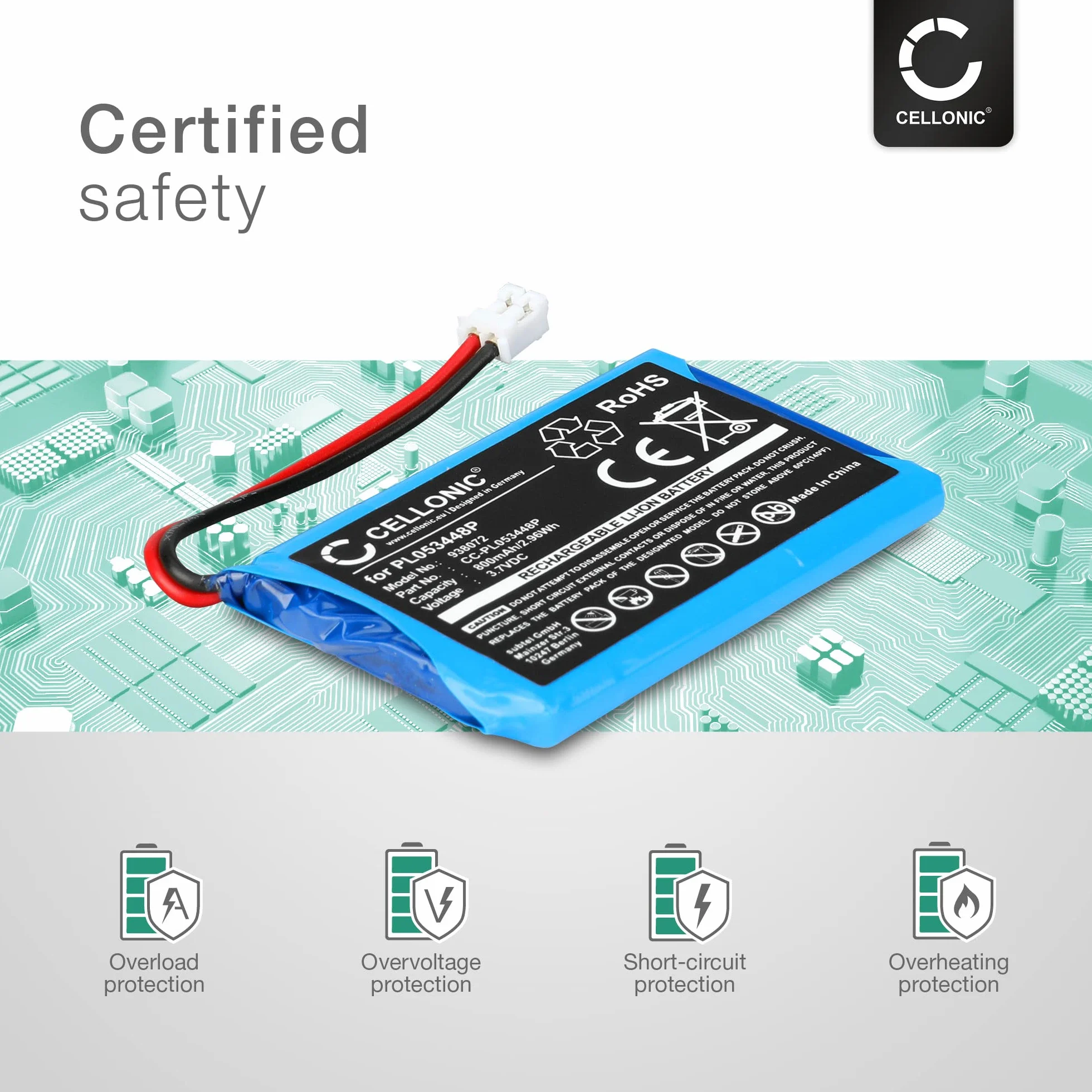 CELLONIC Bateria do zestawu słuchawkowego kompatybilna z Nolan N90, N43 Air, N86, PL053448P - (800mAh, 3.7V)