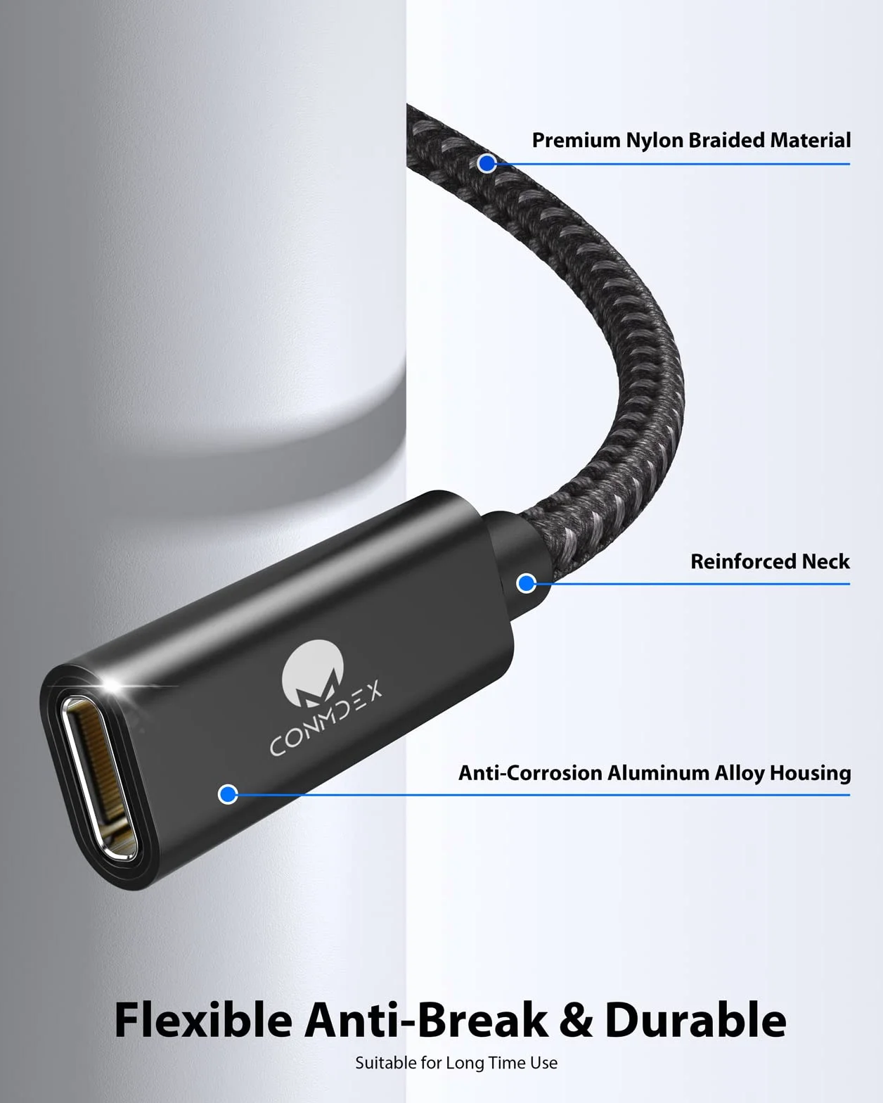 CONMDEX Kabel przedłużający USB C męski na żeński 5 GB USB 3.2 20 V 5 A 100 W 4K