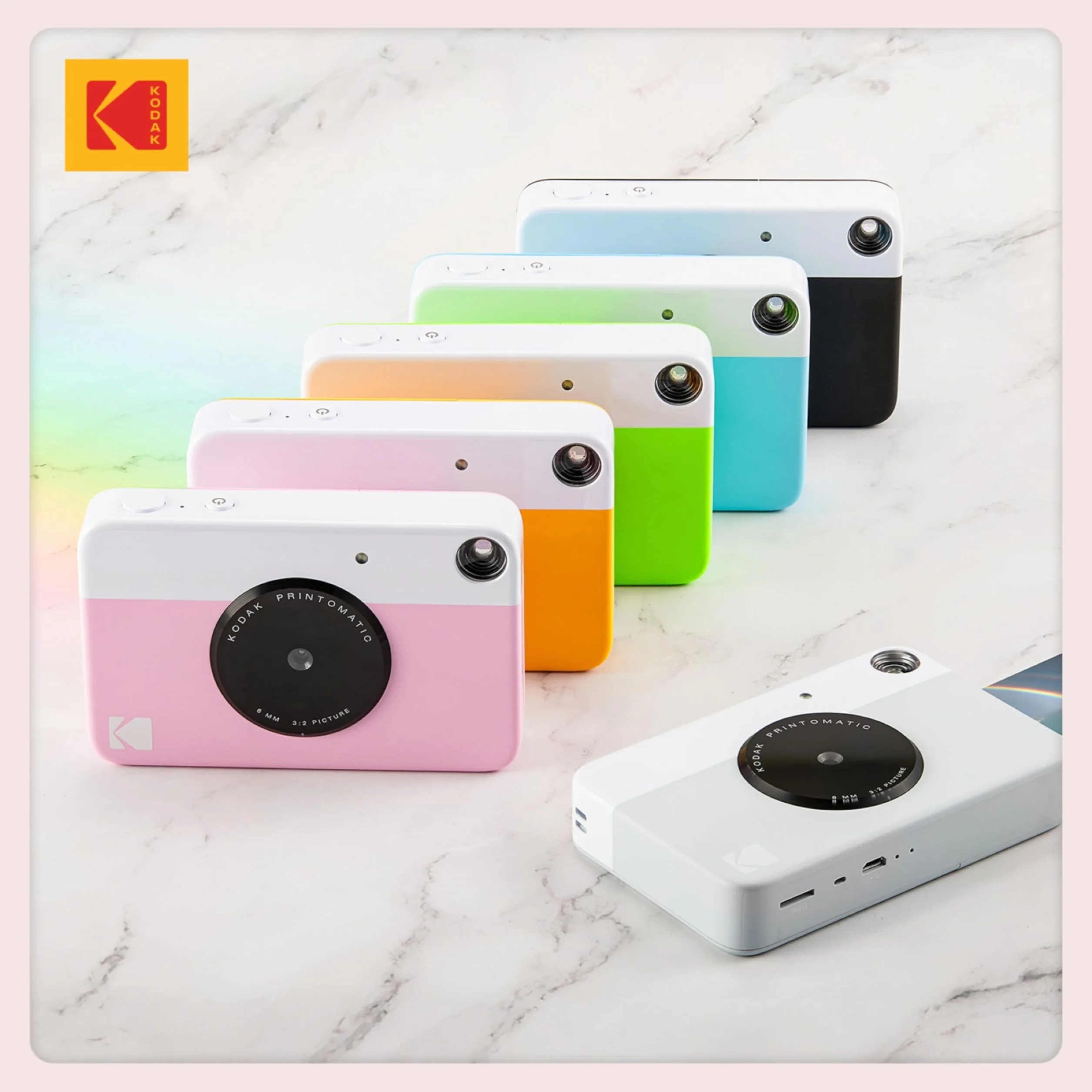 KODAK Printomatic Pełnokolorowy zestaw startowy aparatu do natychmiastowego drukowania + miękkie etui + papier fotograficzny z cynkiem, 20 szt., kolorowe zdjęcia na papierze samoprzylepnym 5 x 7,6 cm,