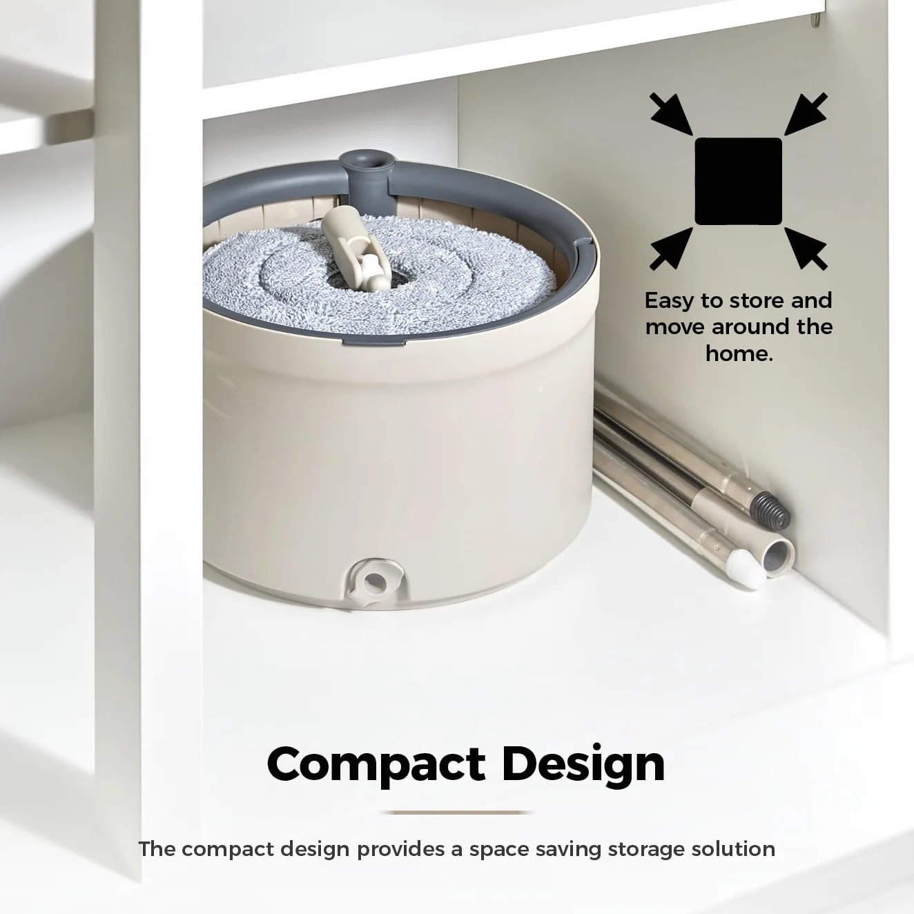 Tower T869009MSH Duo Compact Spin Mop, wbudowana turbina, 2 pojemniki, latte, szary