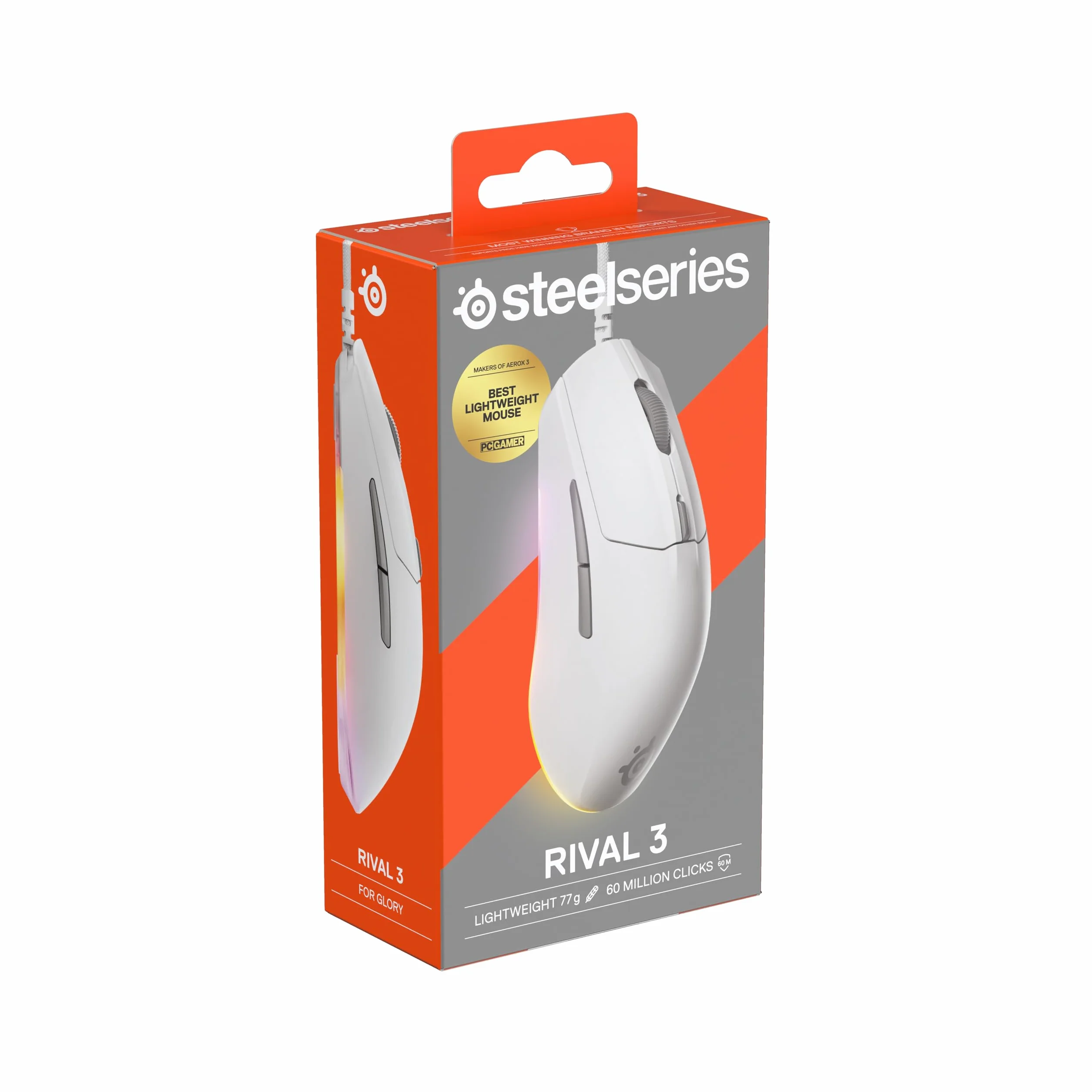 SteelSeries mysz do gier Rival 3 Gen 2 – Sensor optyczny TrueMove Core 8500 DPI – Wytrzymałość do 60 milionów kliknięć – Niskie opóźnienie kliknięć –Niska waga 77 g – Ślizgacze 100% PTFE – RGB -Biała