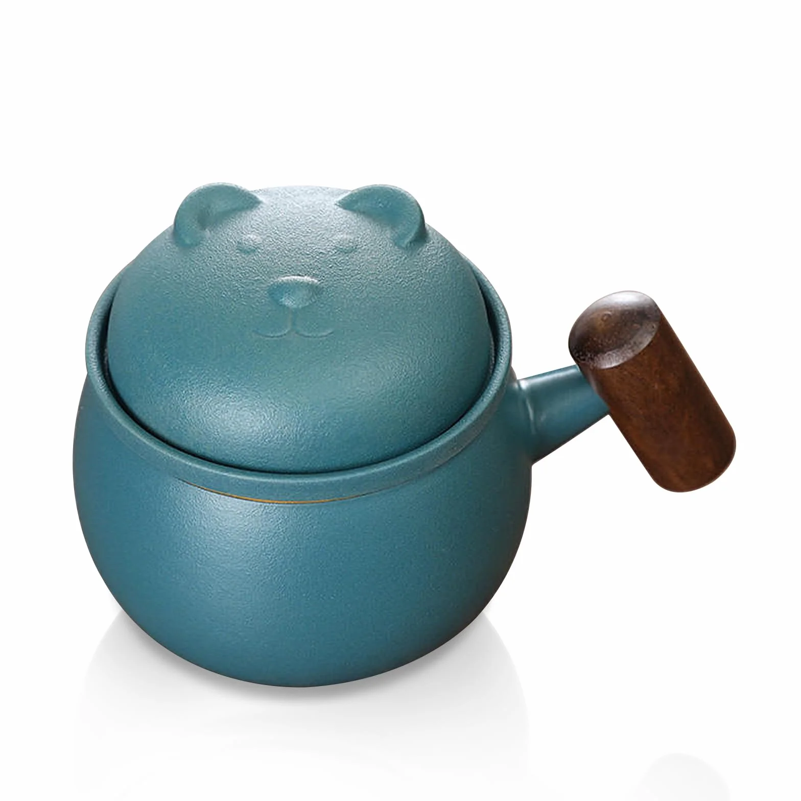 Fanquare Ceramiczny Kubek do Herbaty z Zaparzaczem Miś Zielony Pokrywka