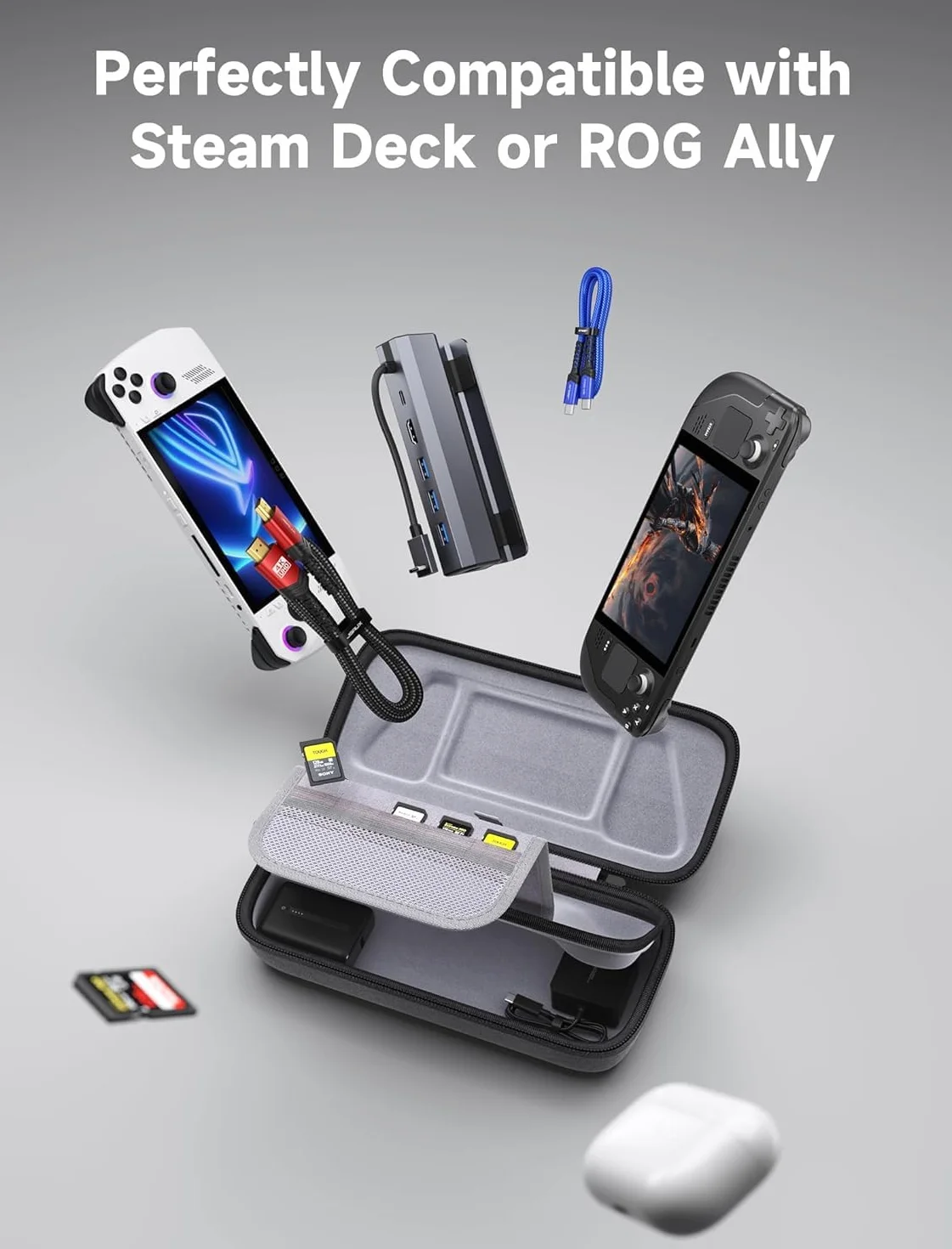 JSAUX Etui ochronne do Steam Deck ROG Ally Switch 2, twarda obudowa z ładowarką i miejscem na stację dokującą