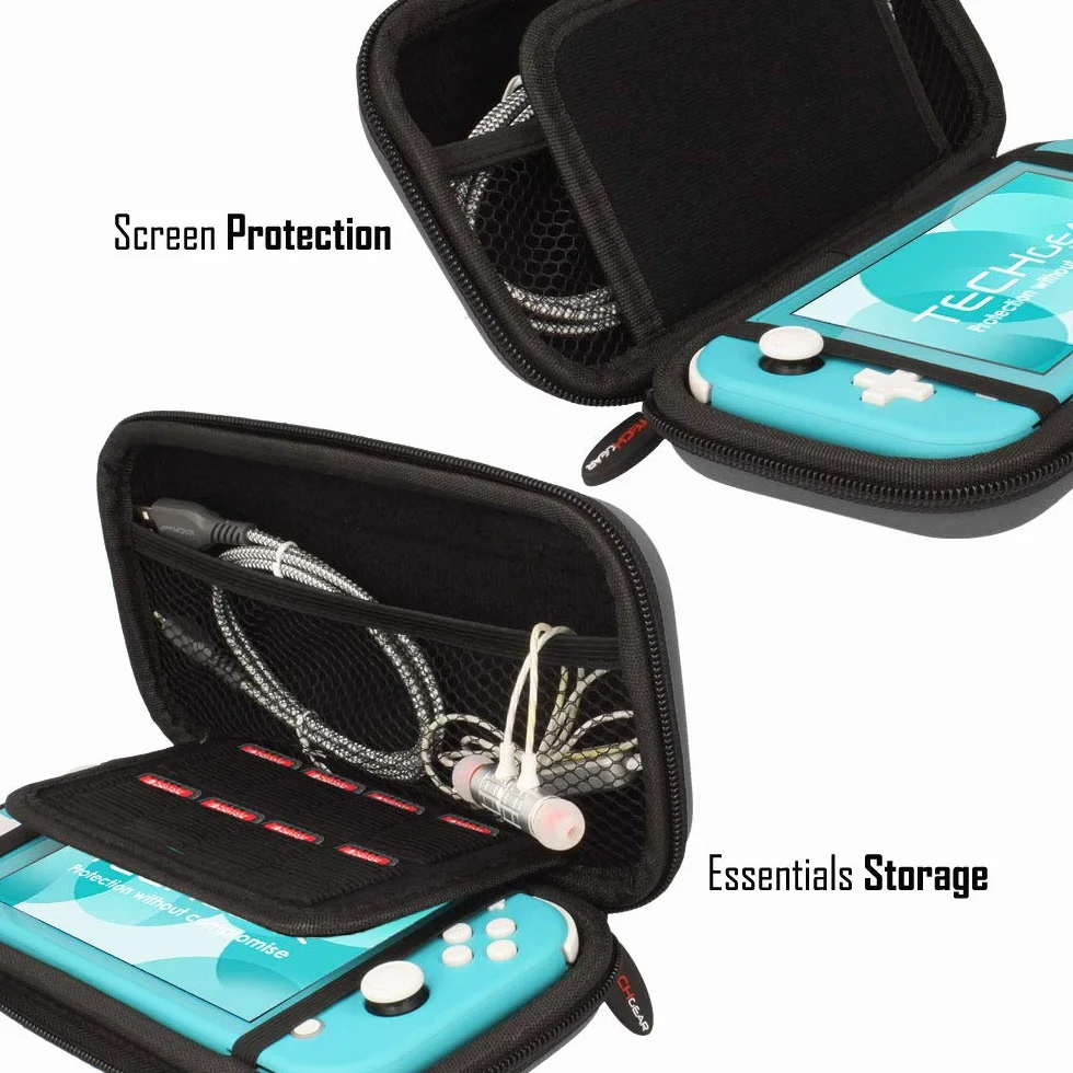 TECHGEAR Switch Lite Etui Ochronne - Twarde Etui Transportowe Do Przechowywania Kompatybilne z Nintendo Switch Lite, 8 Gniazd Na Karty Do Gier + Akcesoria [Szare]