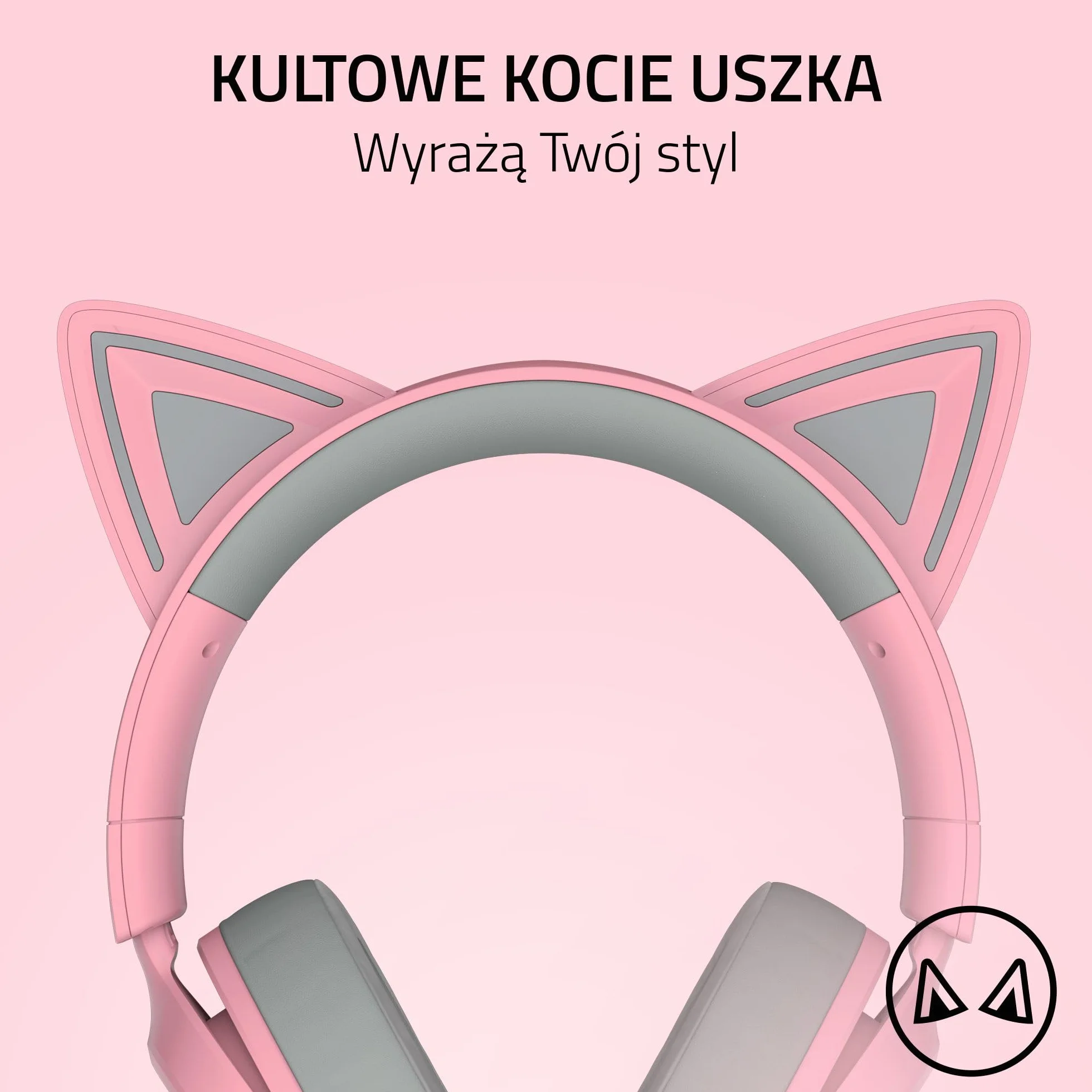 Razer Kraken Kitty V3 X - przewodowy zestaw słuchawkowy Kitty do gier - kultowe uszy Kitty - lekki, waży tylko 270g - mikrofon HyperClear Cardioid - przetworniki TriForce 40mm | Quartz
