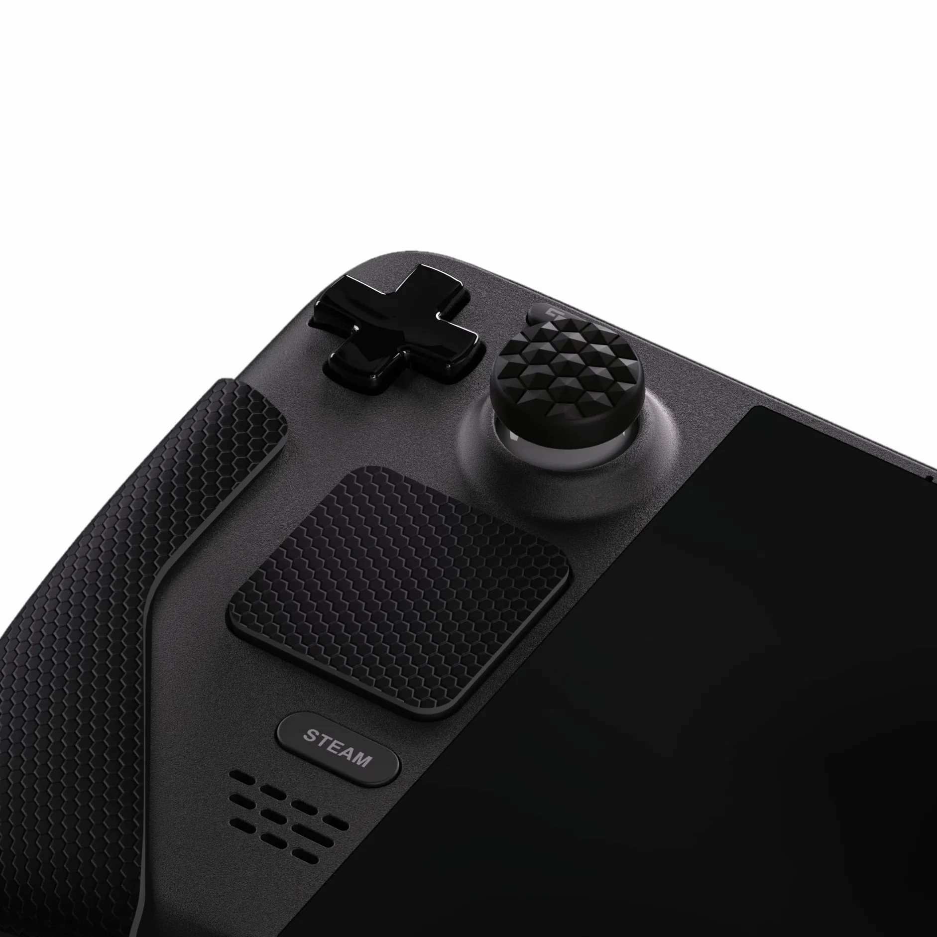 PlayVital Miękkie Gumowe Podkładki Pod Rękojeści do Steam Deck LCD,Naklejki Ochronne na Gładziki Skin Grip Enhancement Back Button do Steam Deck OLED z Nakładkami na Kciuki-Czarny(Honeycomb Textured)
