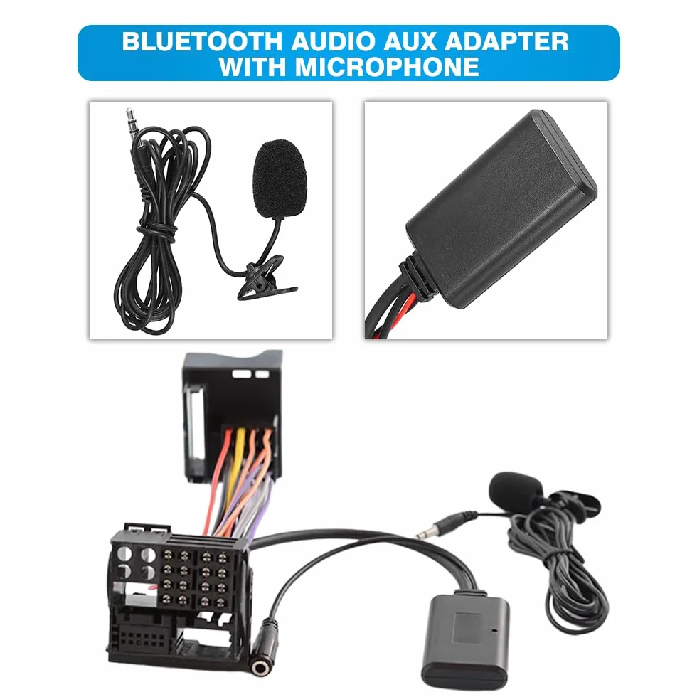 Riloer Adapter Bluetooth Audio AUX z mikrofonem, pasuje do BMVV Z4 (E85/E86), X3 (E83), Mini Coopera (R50/JCW), Mini Coopera S R53