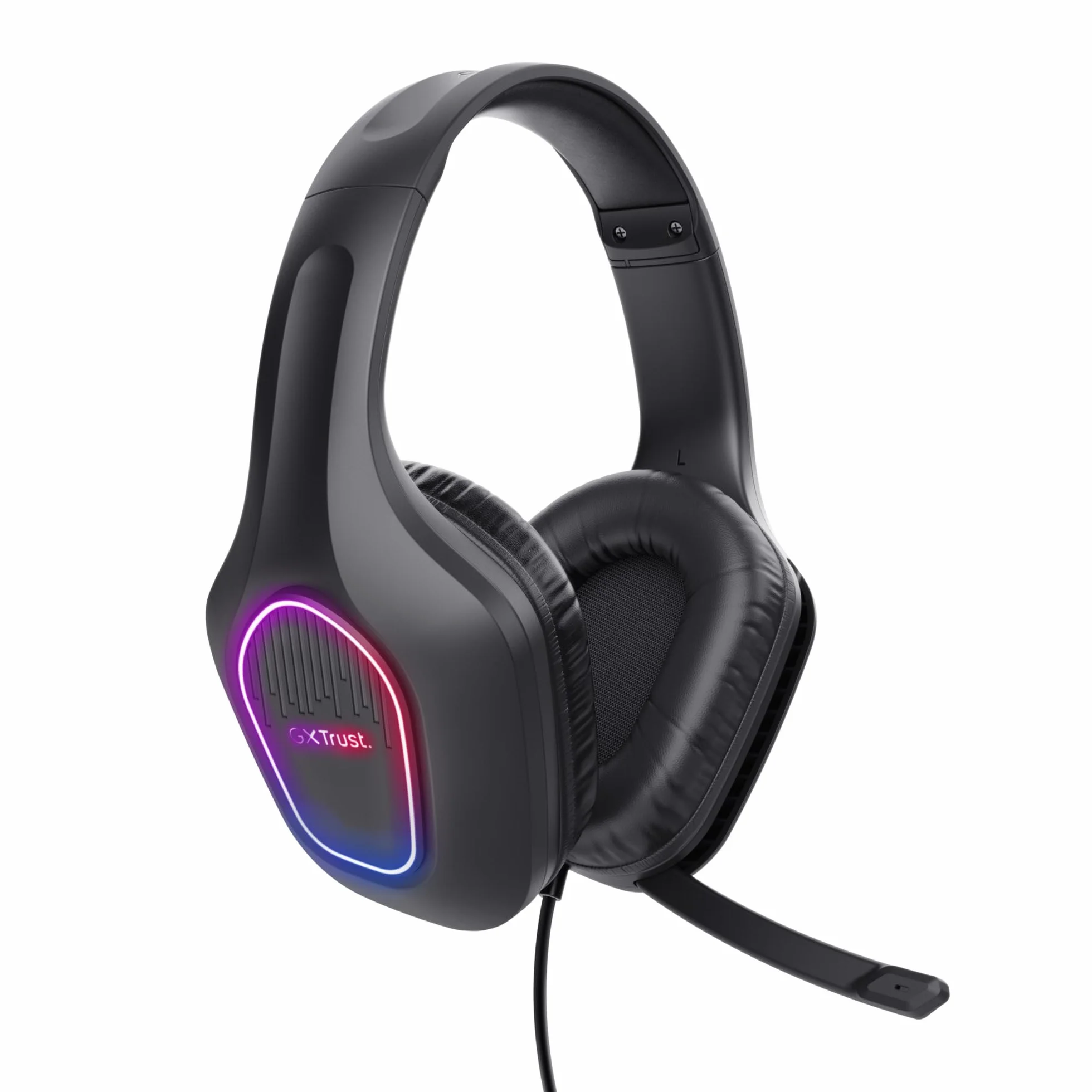 Trust GXT 419 Rayne Lekkie Słuchawki Gamingowe do PC/Konsoli, Podświetlenie LED na USB, Jack Audio 3.5mm, Przetworniki 50mm, Odchylany Mikrofon, Headset Przewodowy do Komputera, Czarny