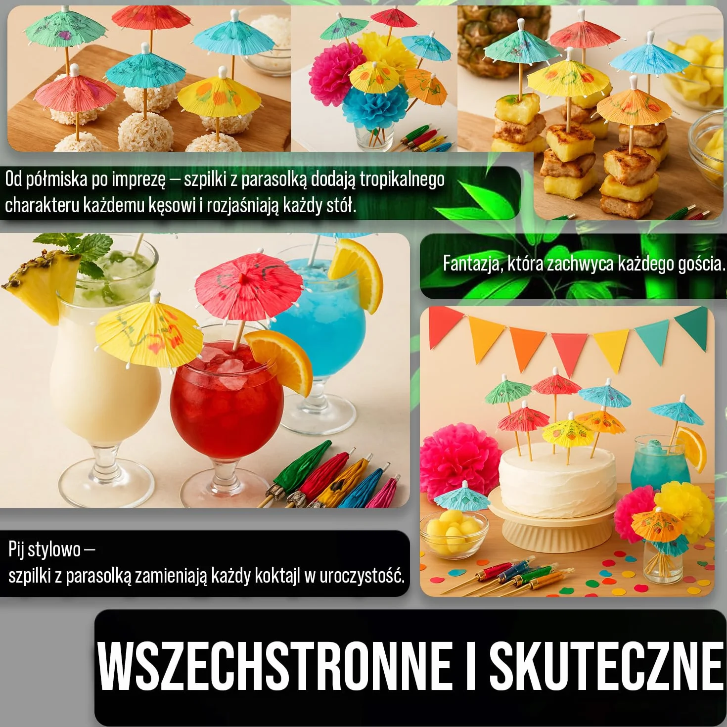 30 Sztuk Parasolek Koktajlowych z Bambusa - 10 cm (3,9 cala) Kolorowe Wykałaczki do Tropikalnych Napojów, Babeczek, Barów Tiki, Imprez Basenowych, Luau i Letnich Wydarzeń - od Mobi Lock