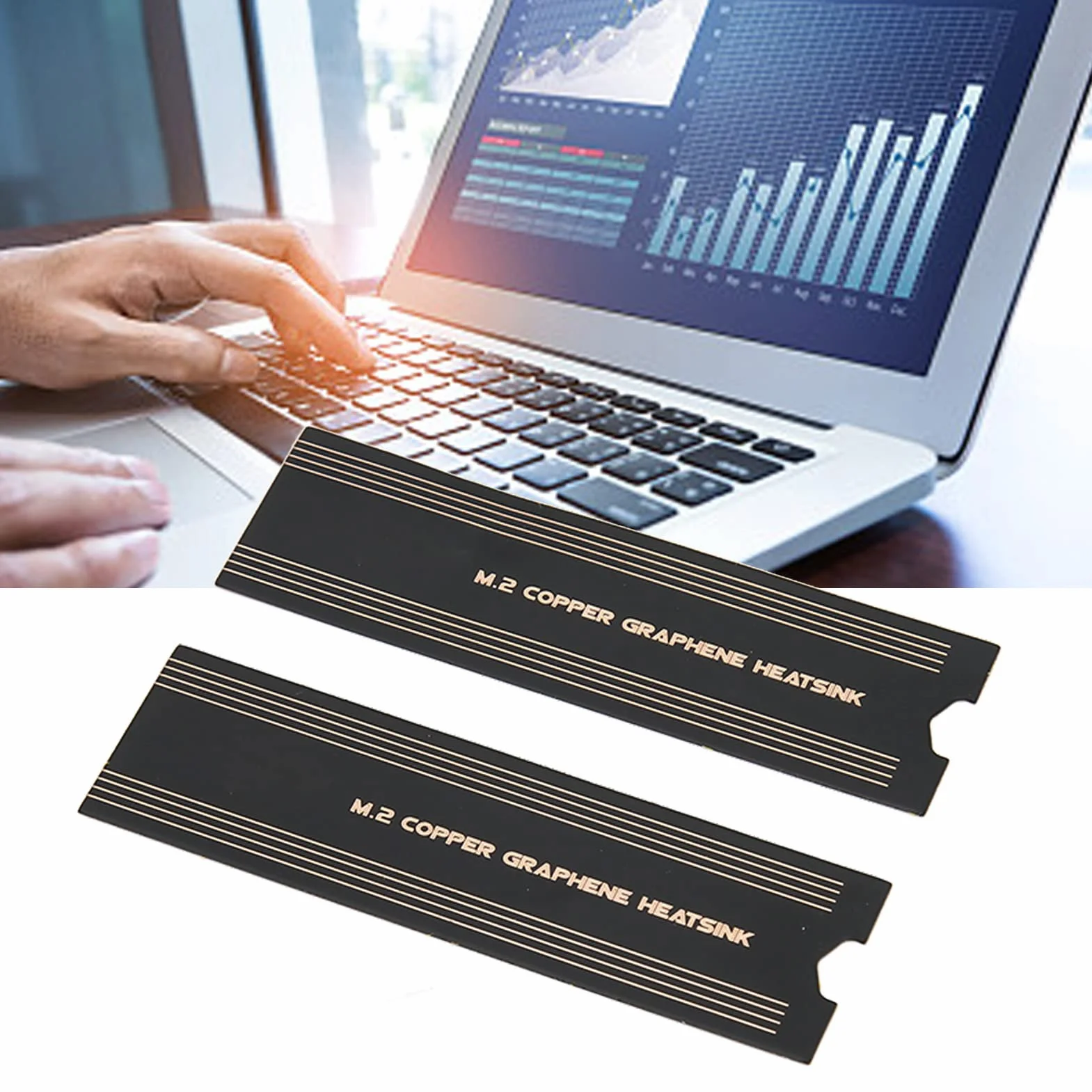 2 szt. Radiator Grafenowy M.2 SSD, Radiator Chłodzący pamięć grafenową z Folii Miedzianej, Naklejka Chłodząca Obudowa Dysku Twardego, do Pamięci Laptopa SSD M.2 (2pcs)