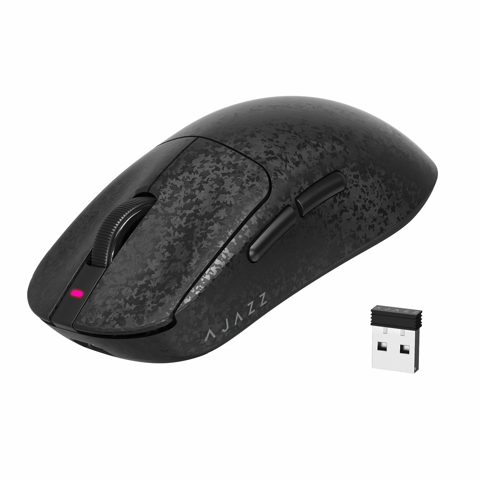 A.JAZZ AJ199 Mysz Gamingowa z Włókna Węglowego, Wireless 2,4G/BT/USB C, Ultralekka 55 g, Czujnik Optyczny PixArt PAW3311 24000 DPI, 1000 Hz, 6 Przycisków, PC/Mac - Czarna