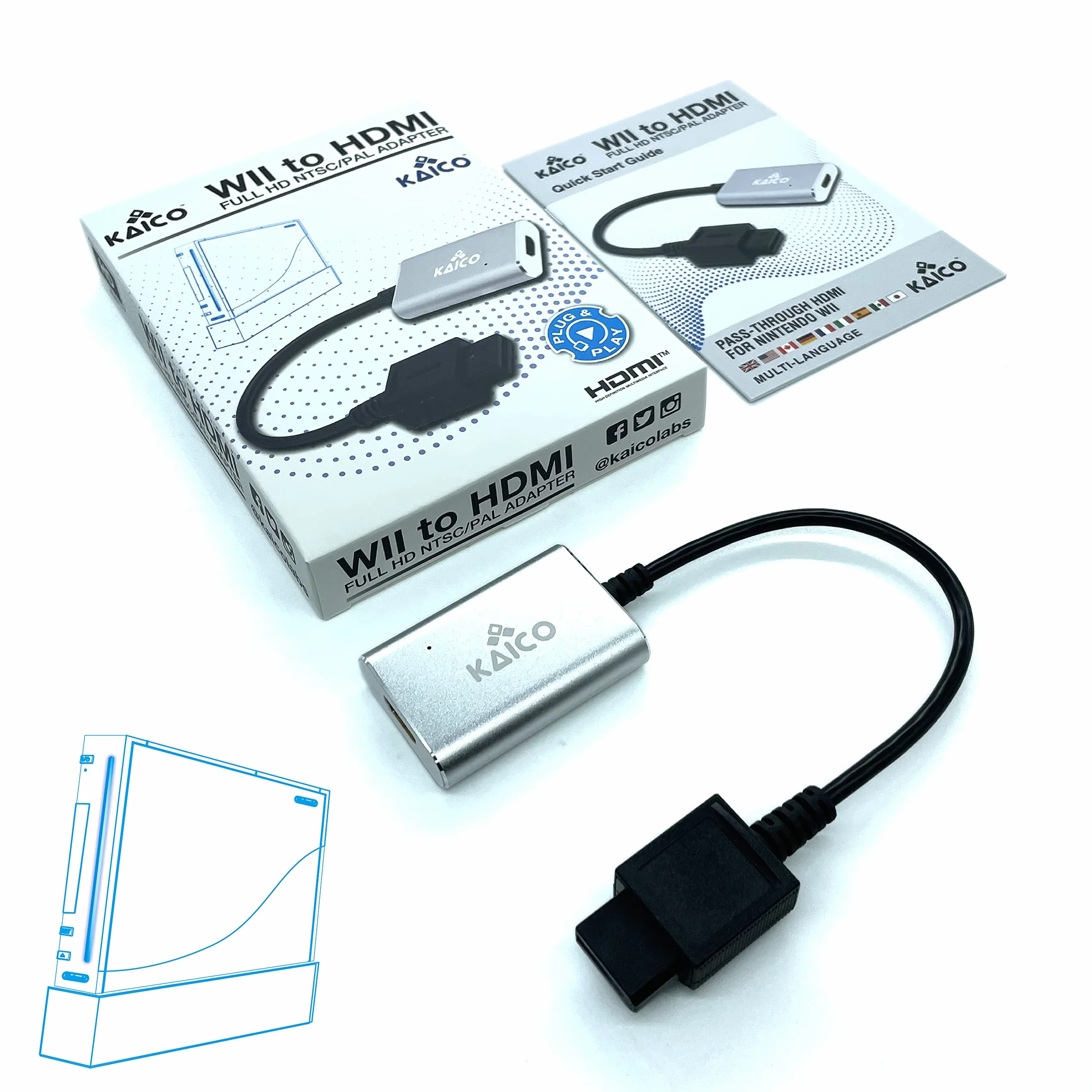 Kaico Adapter Wii na HDMI - Plug & Play, obsługuje NTSC i PAL