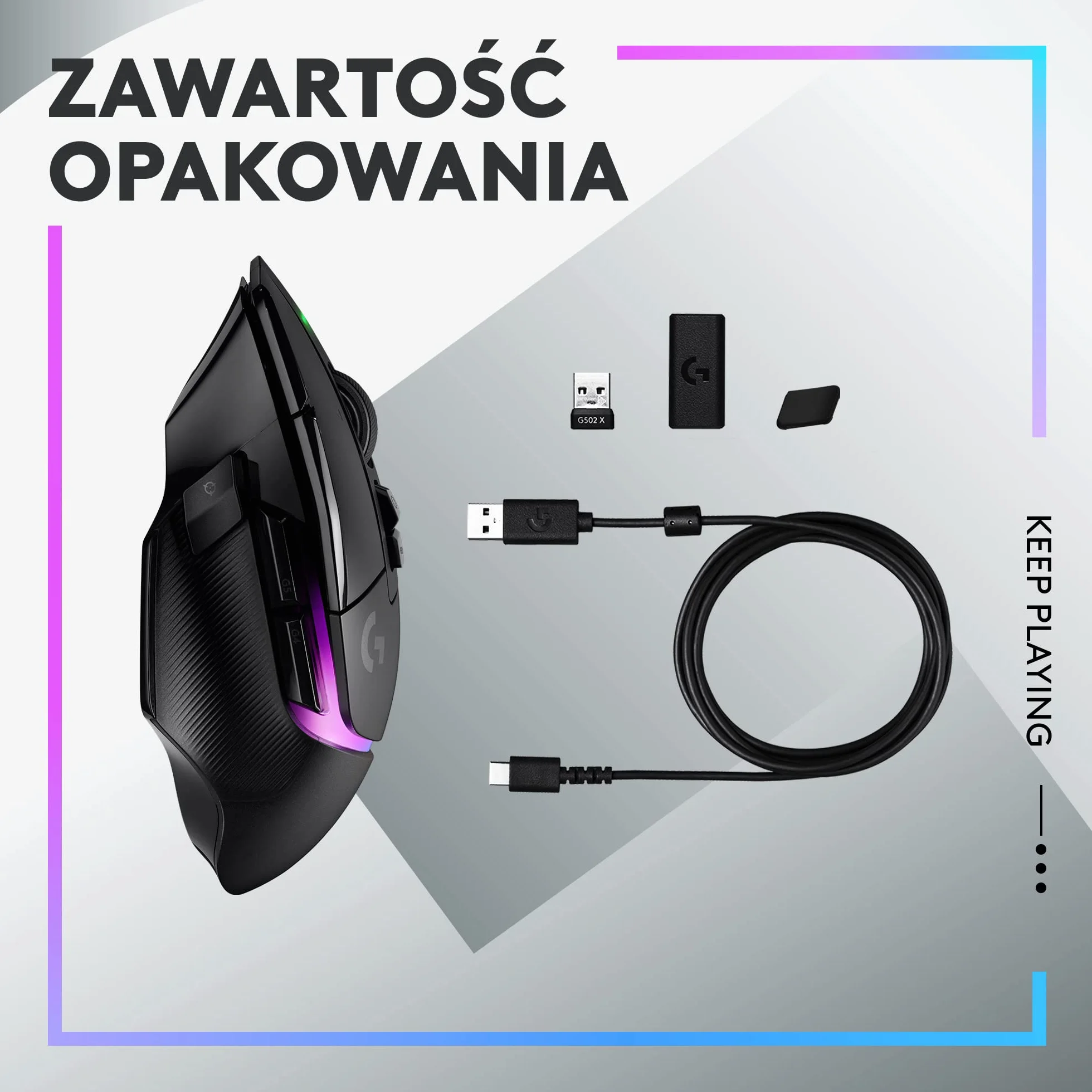 Logitech G502 X bezprzewodowa, podświetlana mysz gamingowa, hybrydowe optyczne przyciski LIGHTFORCE, LIGHTSYNC RGB, sensor HERO 25K, kompatybilna z PC - macOS/Windows - Czarny